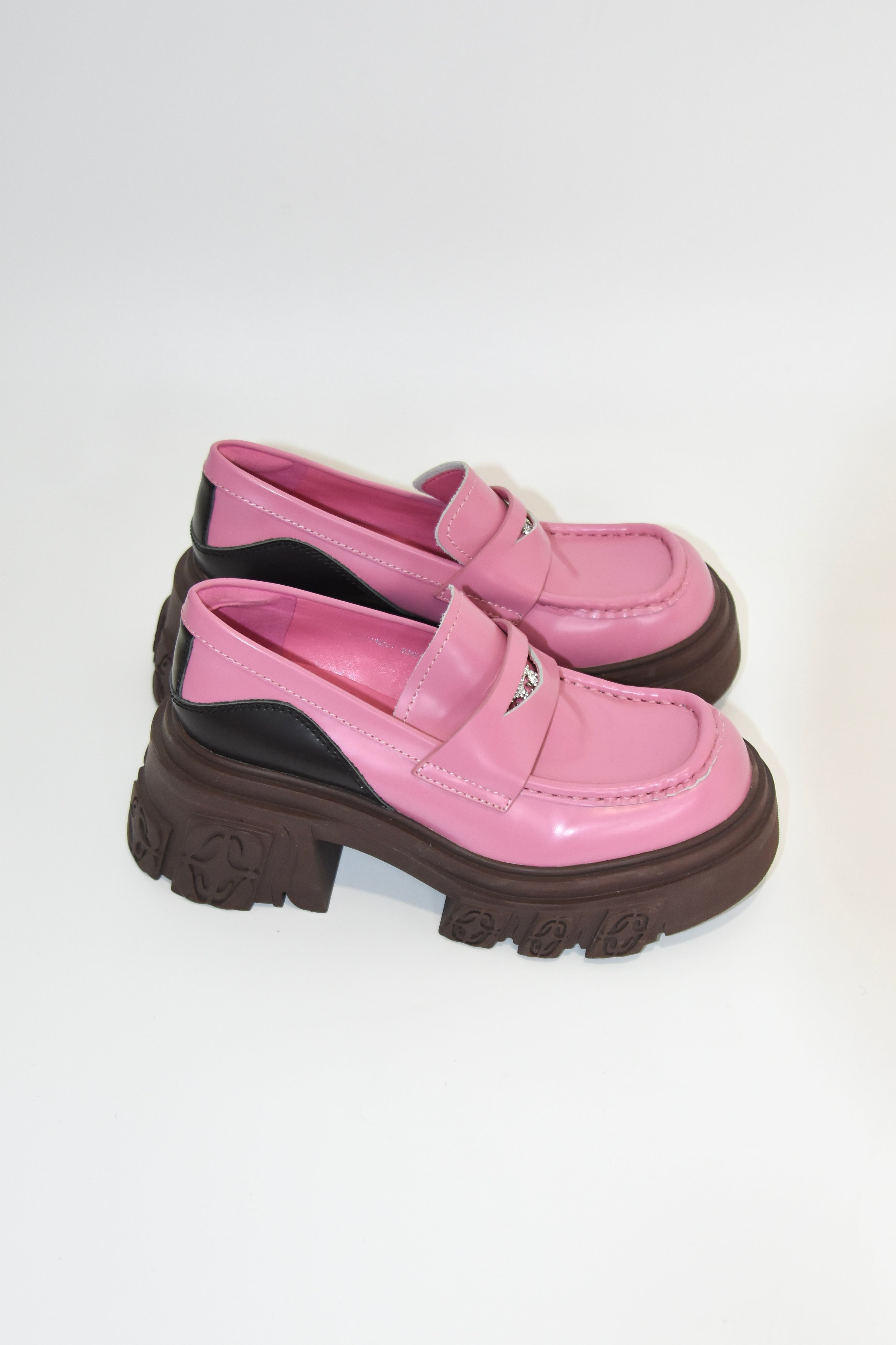 DIBO MANNER Pink Platform Loafers – Chunky Sole Statement Shoes