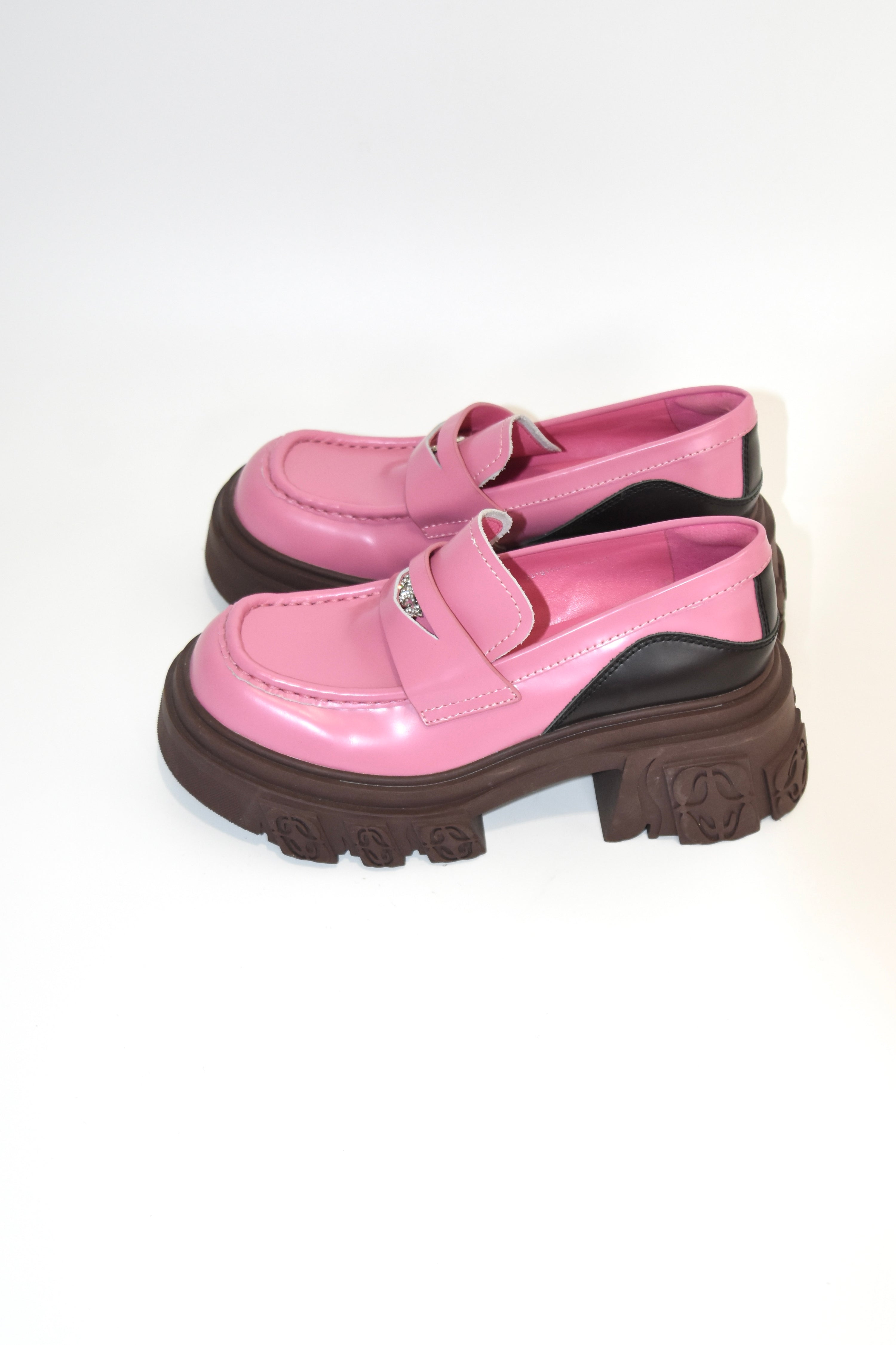 DIBO MANNER Pink Platform Loafers – Chunky Sole Statement Shoes