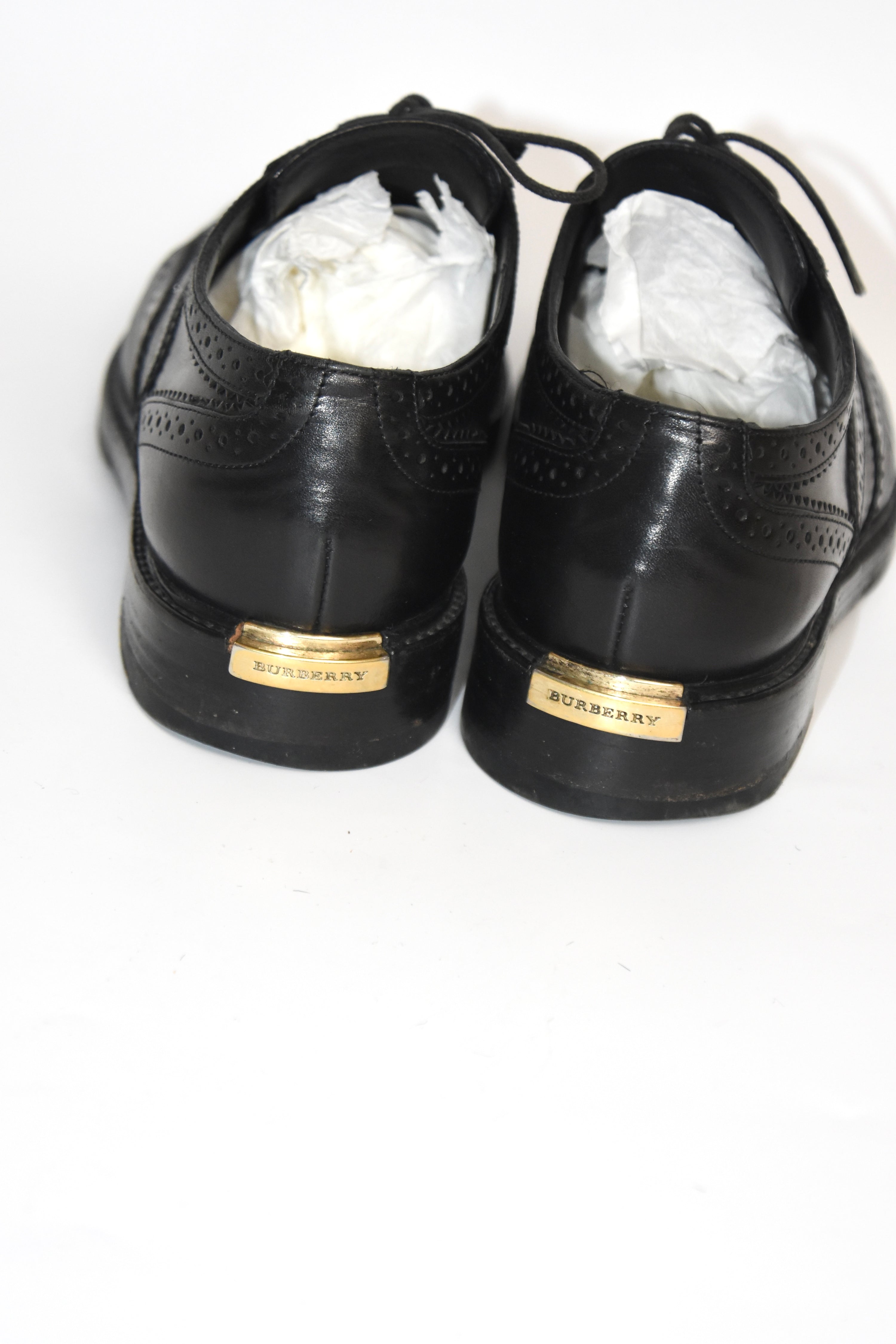 Burberry Italian Leather Brogue Derby Shoes – Women’s Size 36, Black Wingtip Oxford, Made in Italy