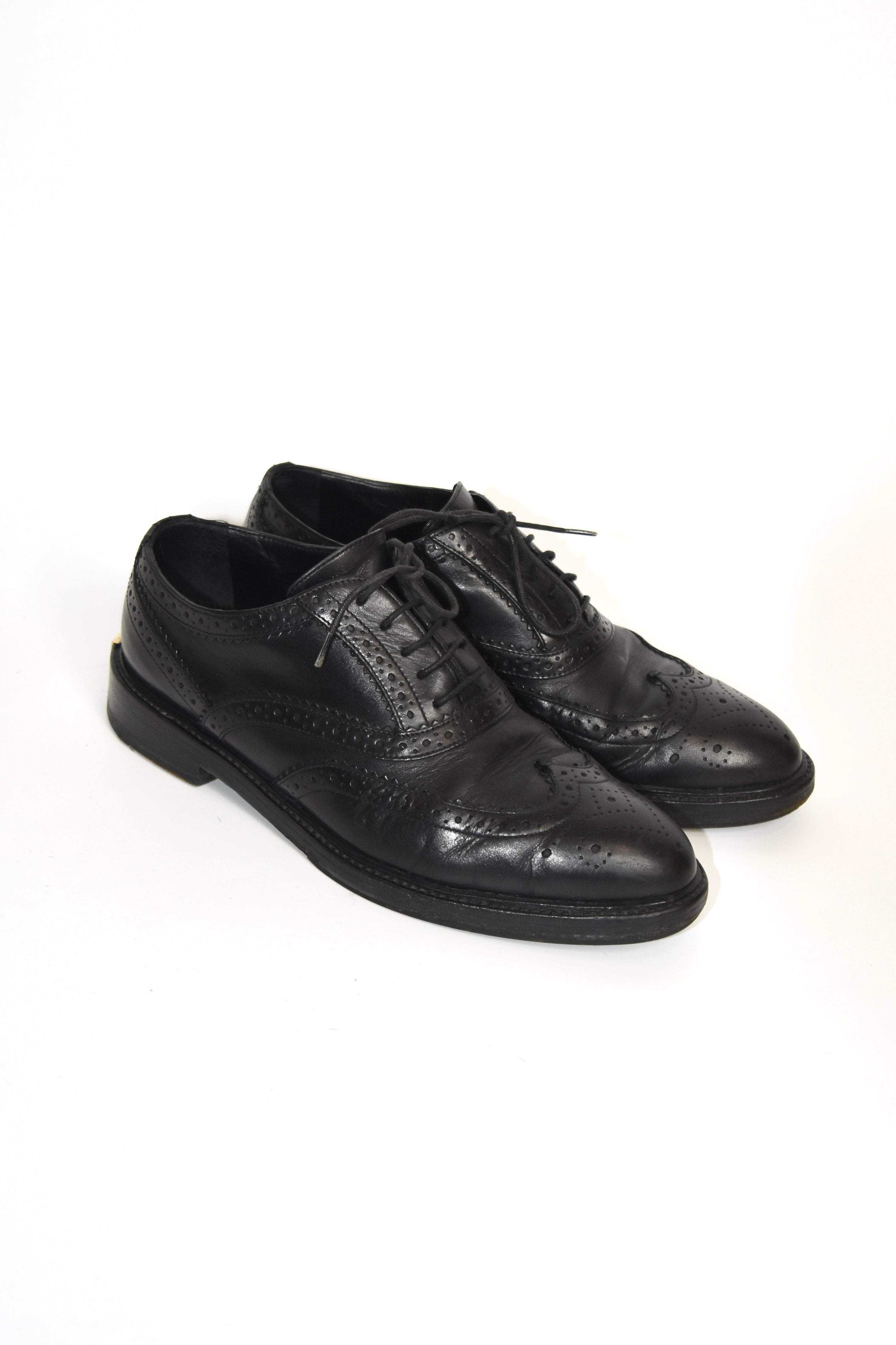 Burberry Italian Leather Brogue Derby Shoes – Women’s Size 36, Black Wingtip Oxford, Made in Italy