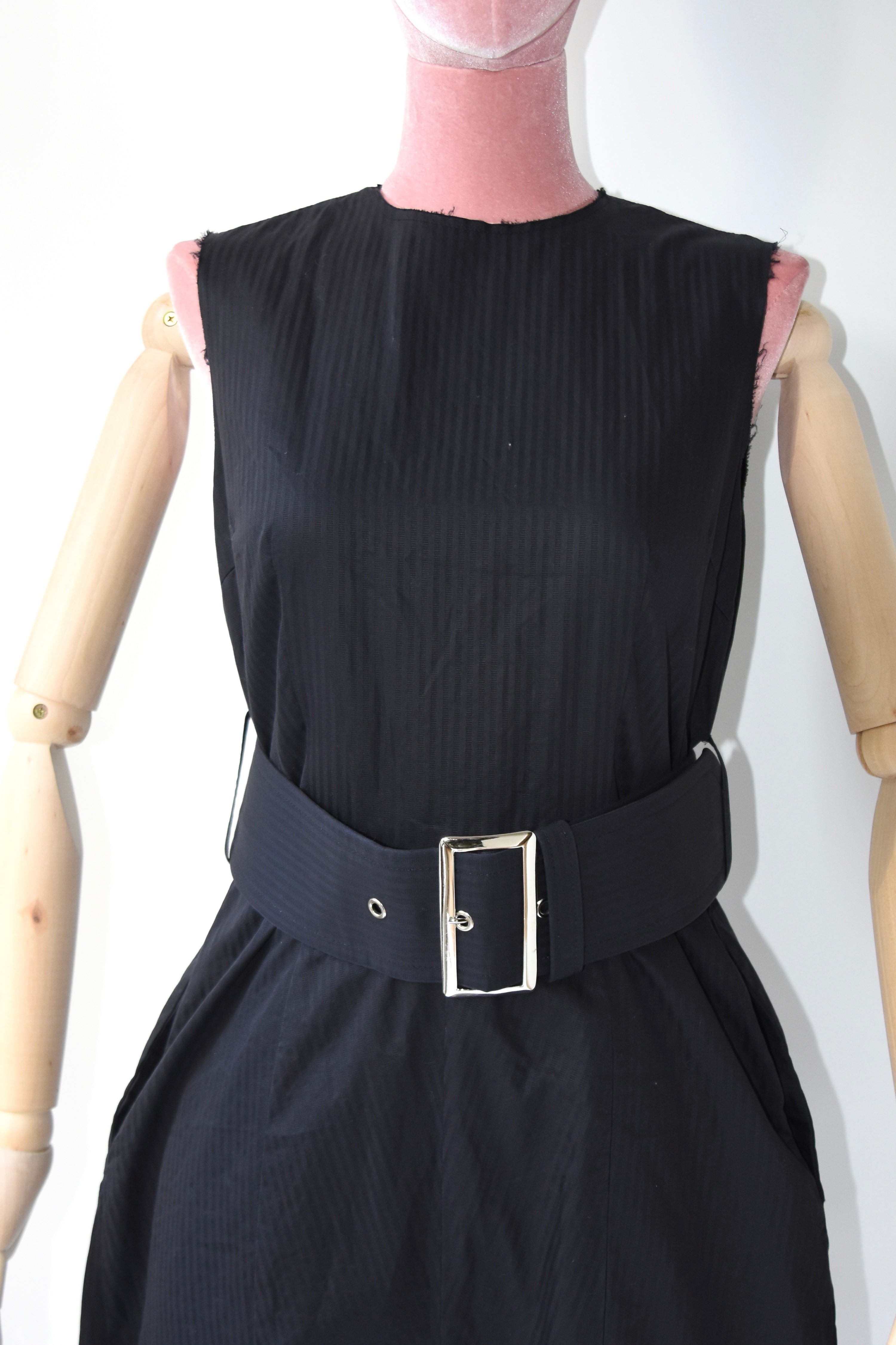 COMME des GARÇONS Runway Structured Belted Sleeveless Midi Dress – Black Avant-Garde Archive Piece