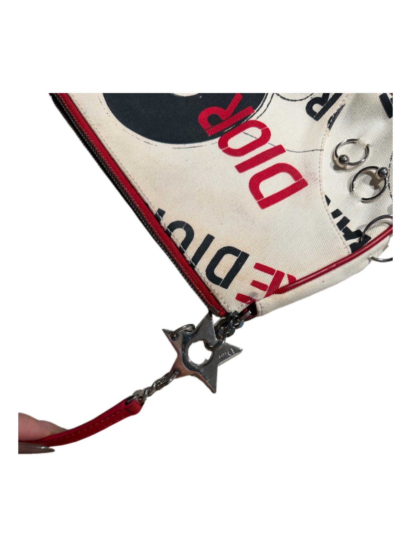 CHRISTIAN DIOR BY JOHN GALLIANO Omotesando Punk Saddle Bag with Silver Metal Rings & Star Charms