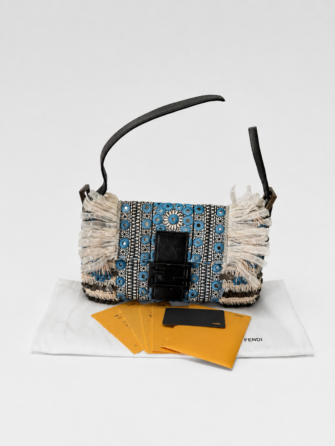 Fendi Vintage Baguette Bag – Bohemian Embroidery Lace Fringe Beaded Rare Archive Piece Made in Italy Collector Item