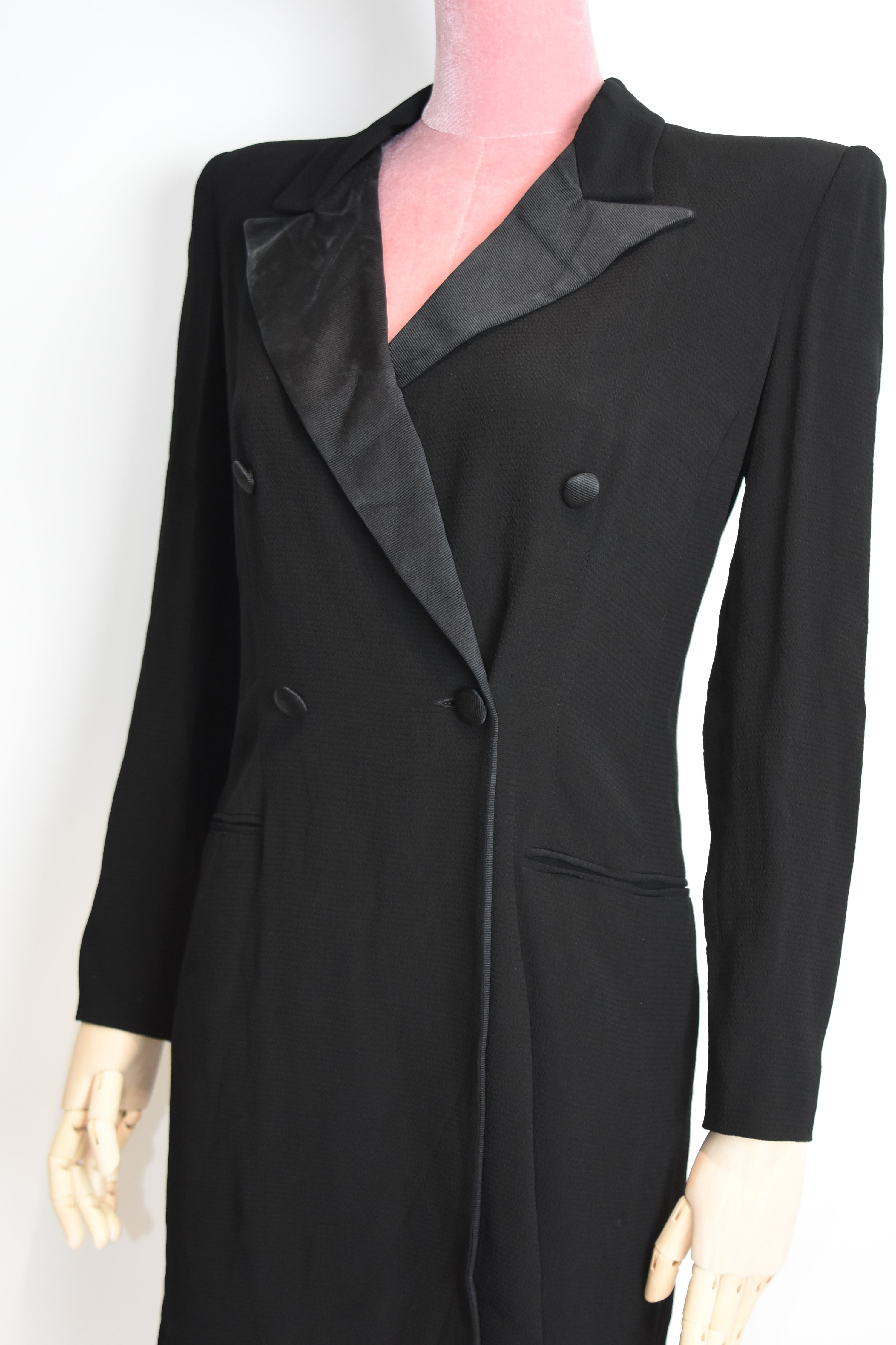 Giorgio Armani Double-Breasted Tailored Blazer Dress – Black Minimalist Power Suit Archive Piece