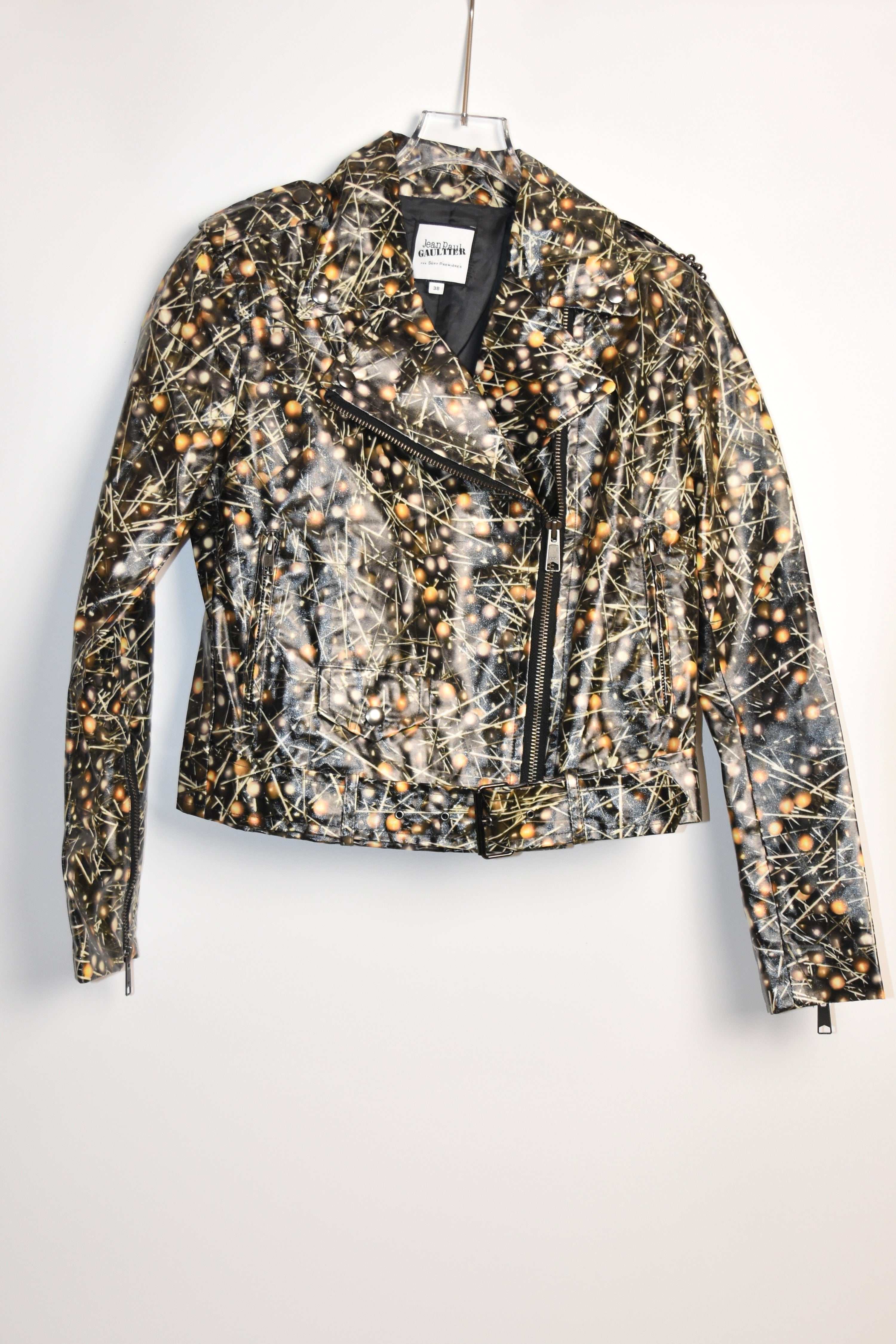 Jean Paul Gaultier for Sept Premières “Abstract Atomic Print” Moto Jacket – Women’s Size 38 (Brand New)