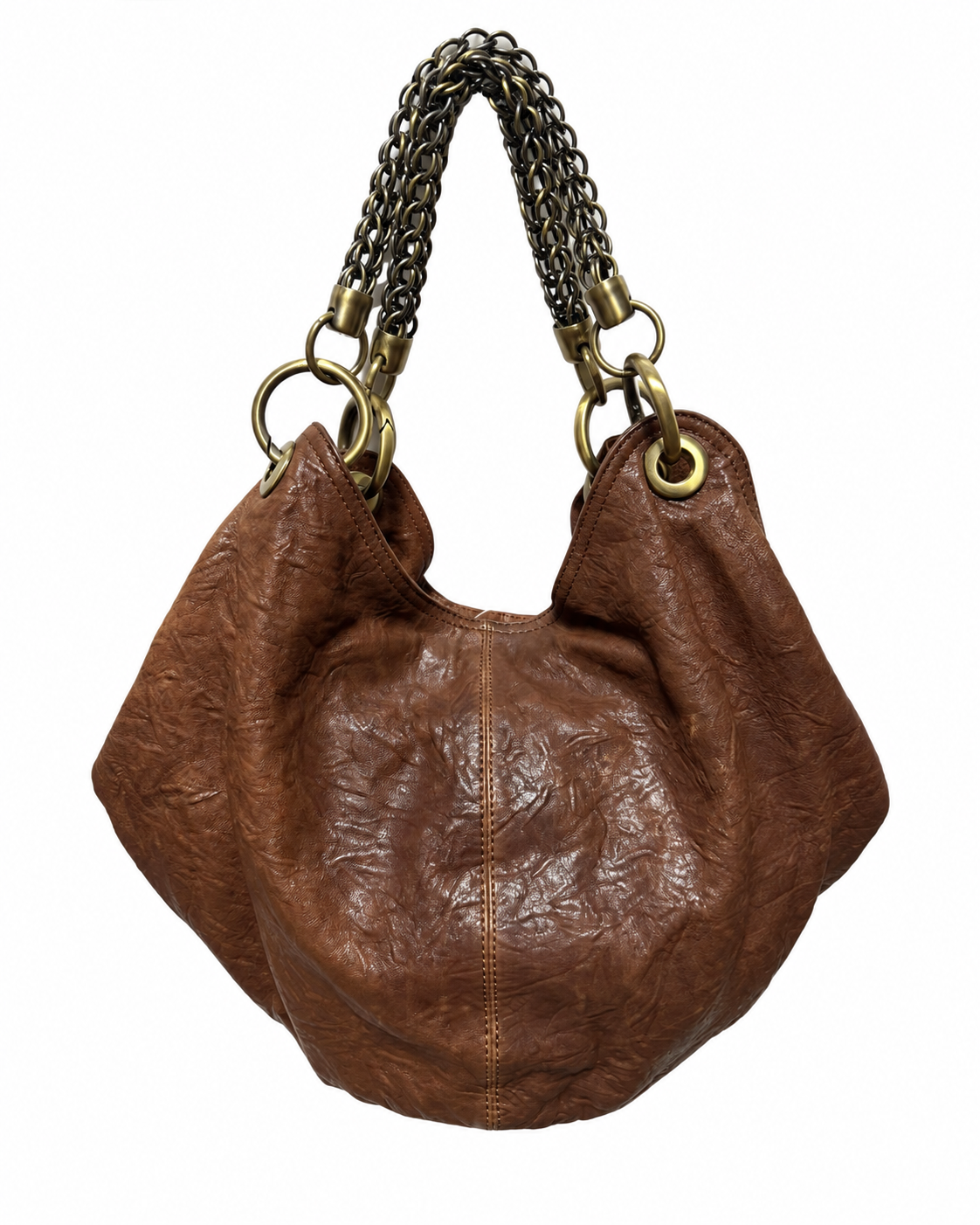 Vintage Brown Leather Chain Shoulder Bag
