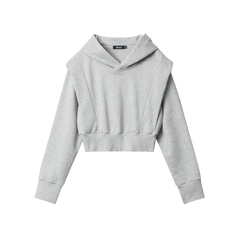 Black and Grey Cotton Poll Over Crop Hoodie Women's