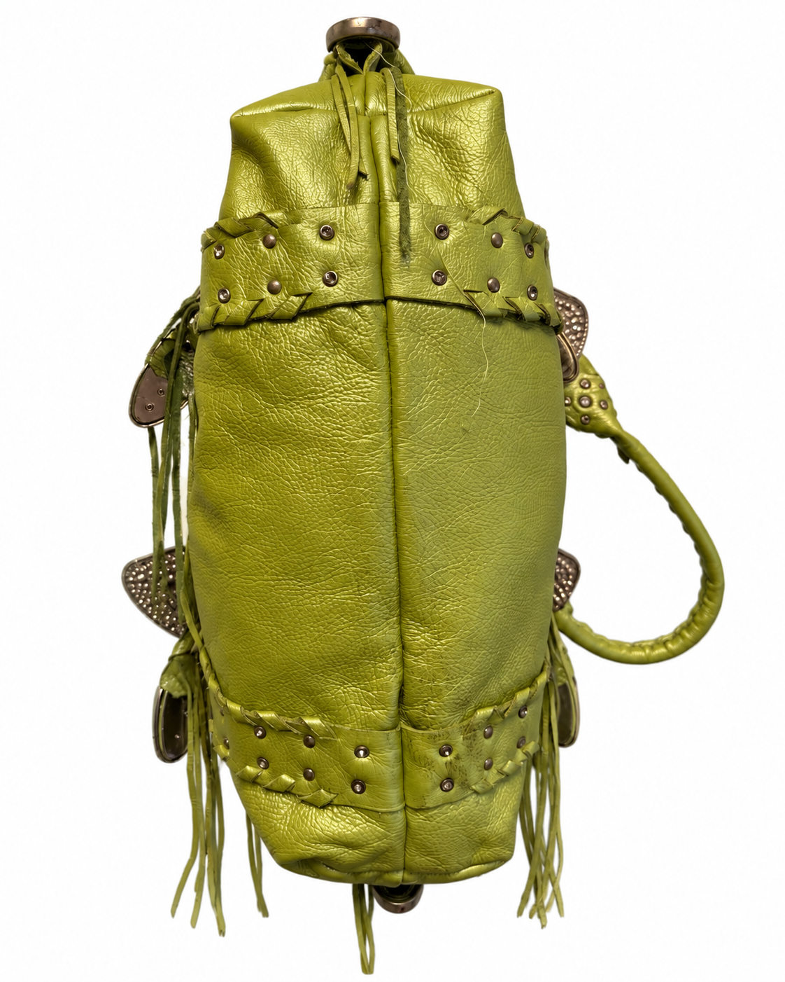 Charm & Luck Rare Y2K Studded Fringe Leather Shoulder Bag