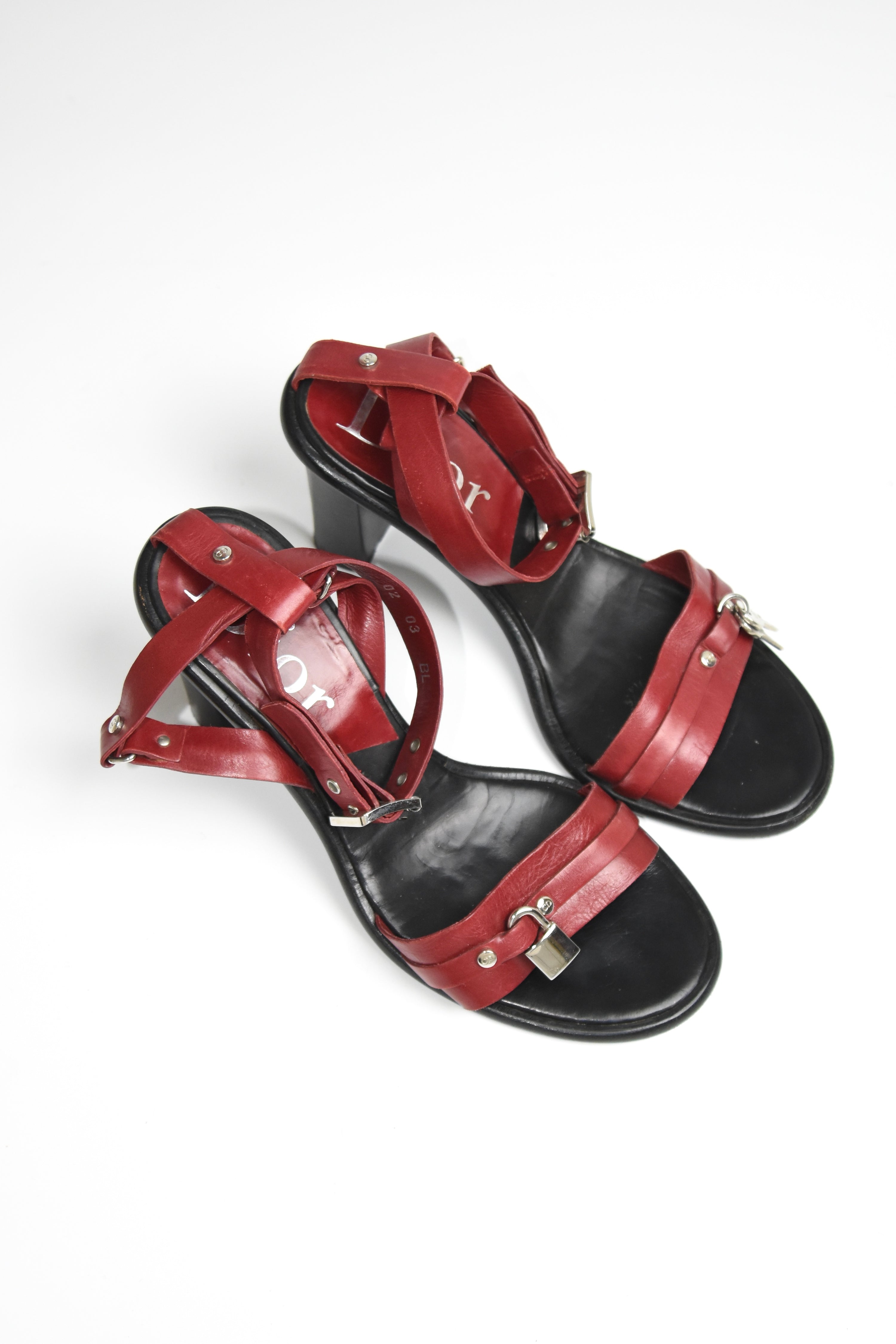 Dior by John Galliano Red Leather Padlock Heel Sandals – Y2K Archive Made in Italy