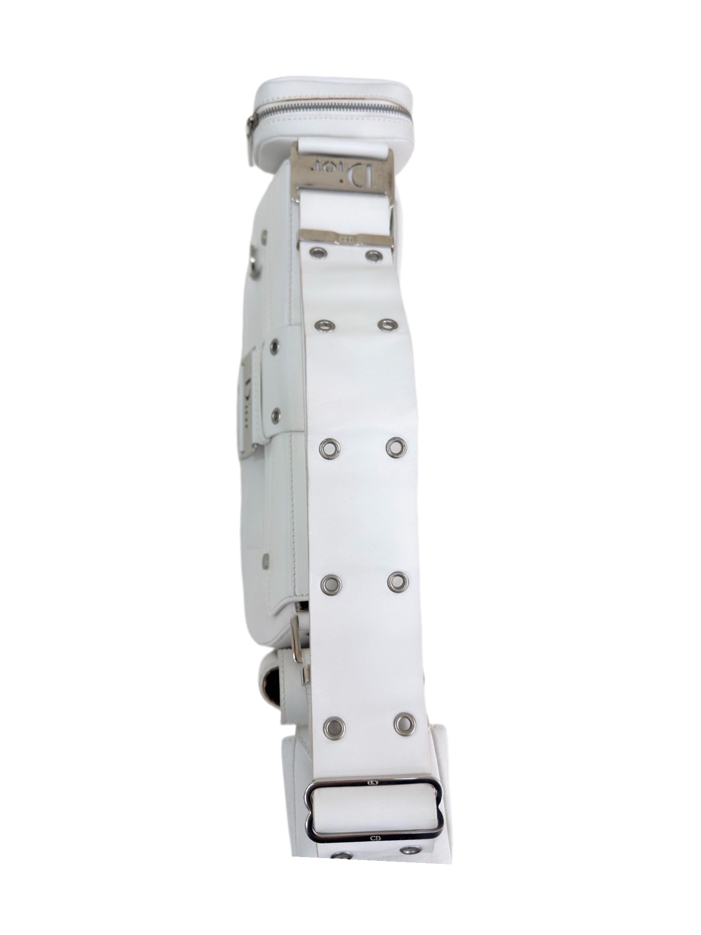 CHRISTIAN DIOR BY JOHN GALLIANO White Leather Four-Pocket Punk Shoulder Bag / Underarm Bag