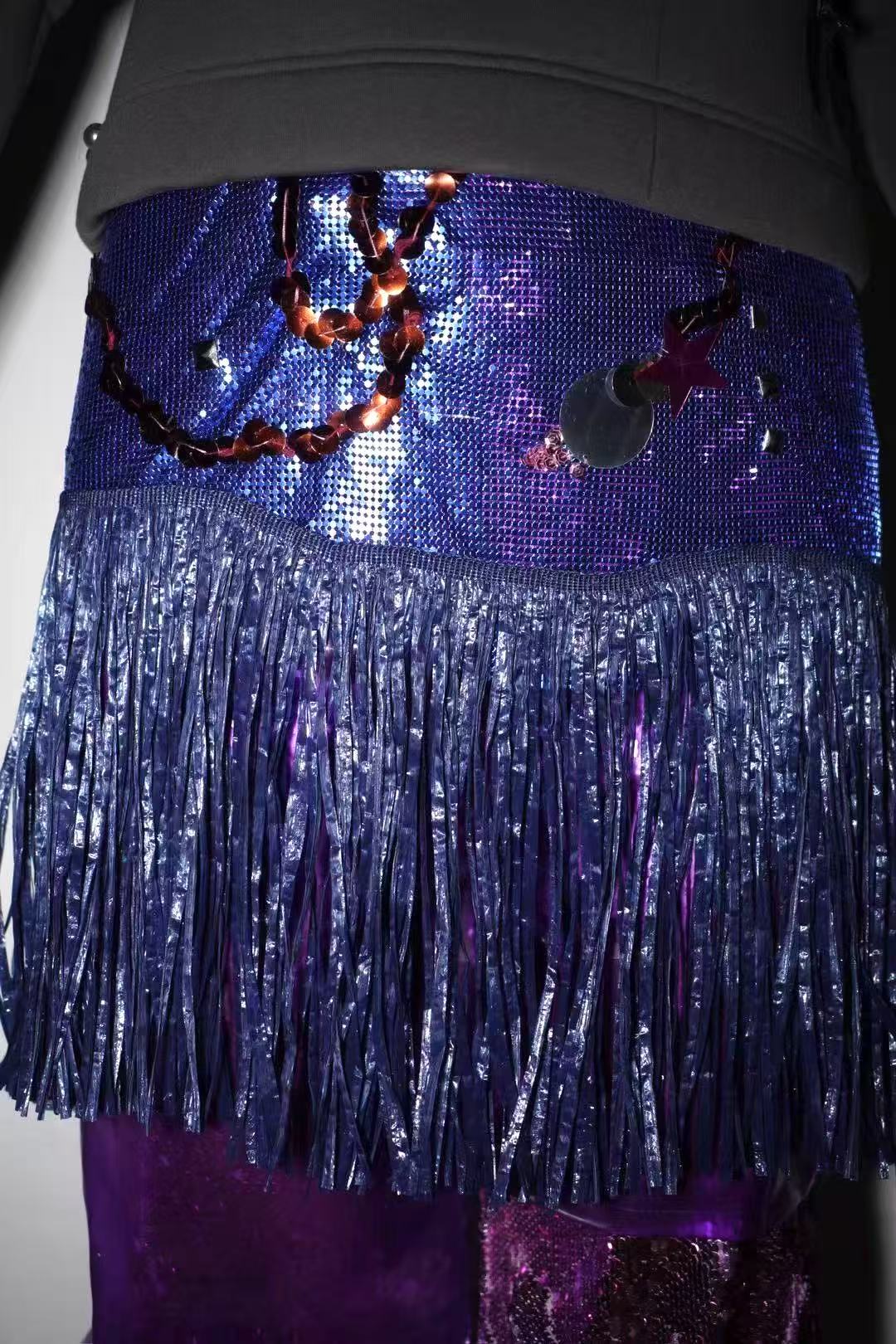 YAONOVA Blue Chainmail Fringe Dress