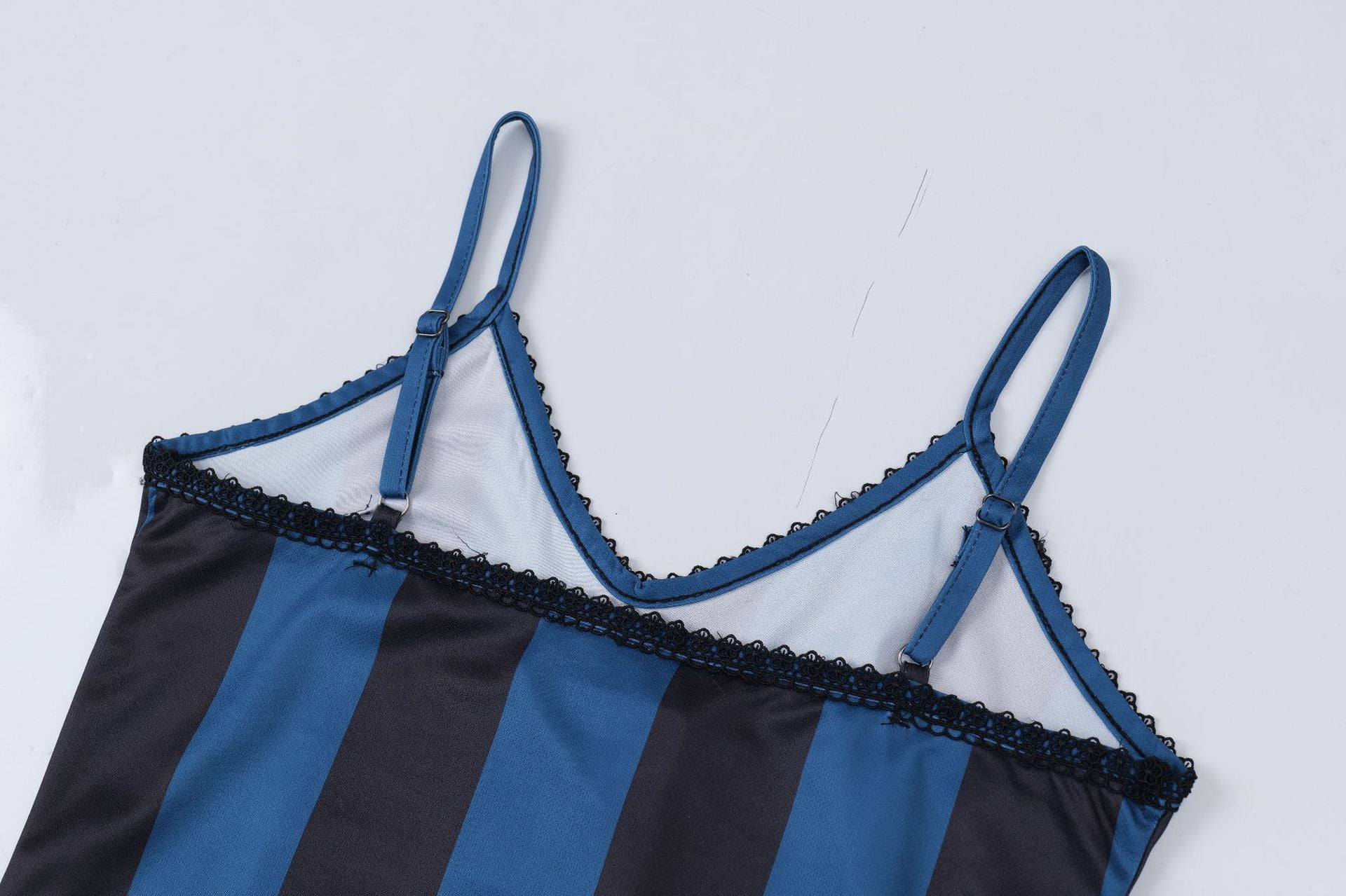 No.78 Blue Striped Lace Edge Jersey Football Style Strap Dress