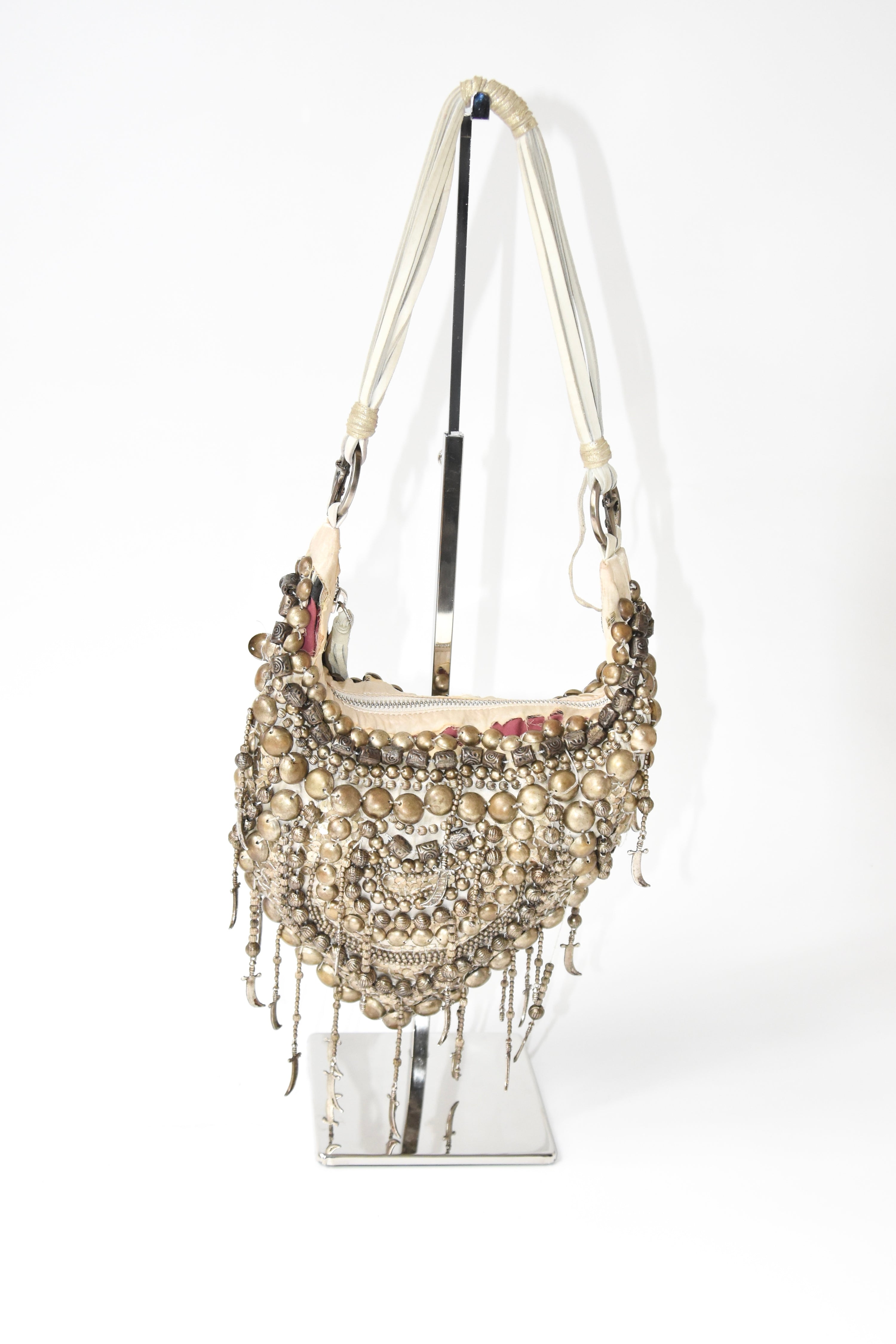Cesare Paciotti Rare Heavy Metal Beaded Shoulder Bag