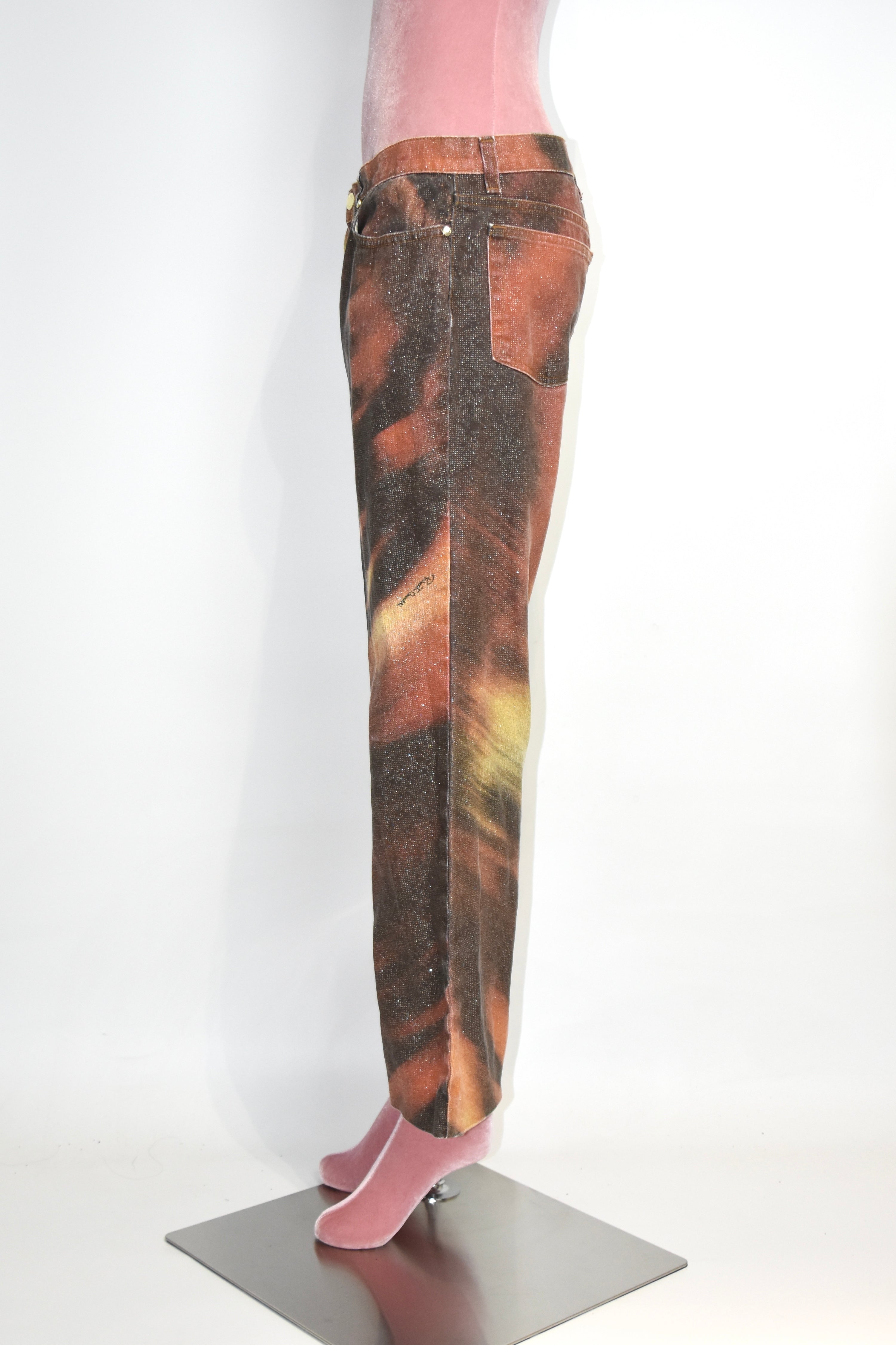 Roberto Cavalli Vintage Glitter Tiger Print Low-Rise Jeans (Rare Y2K Era Statement Denim)