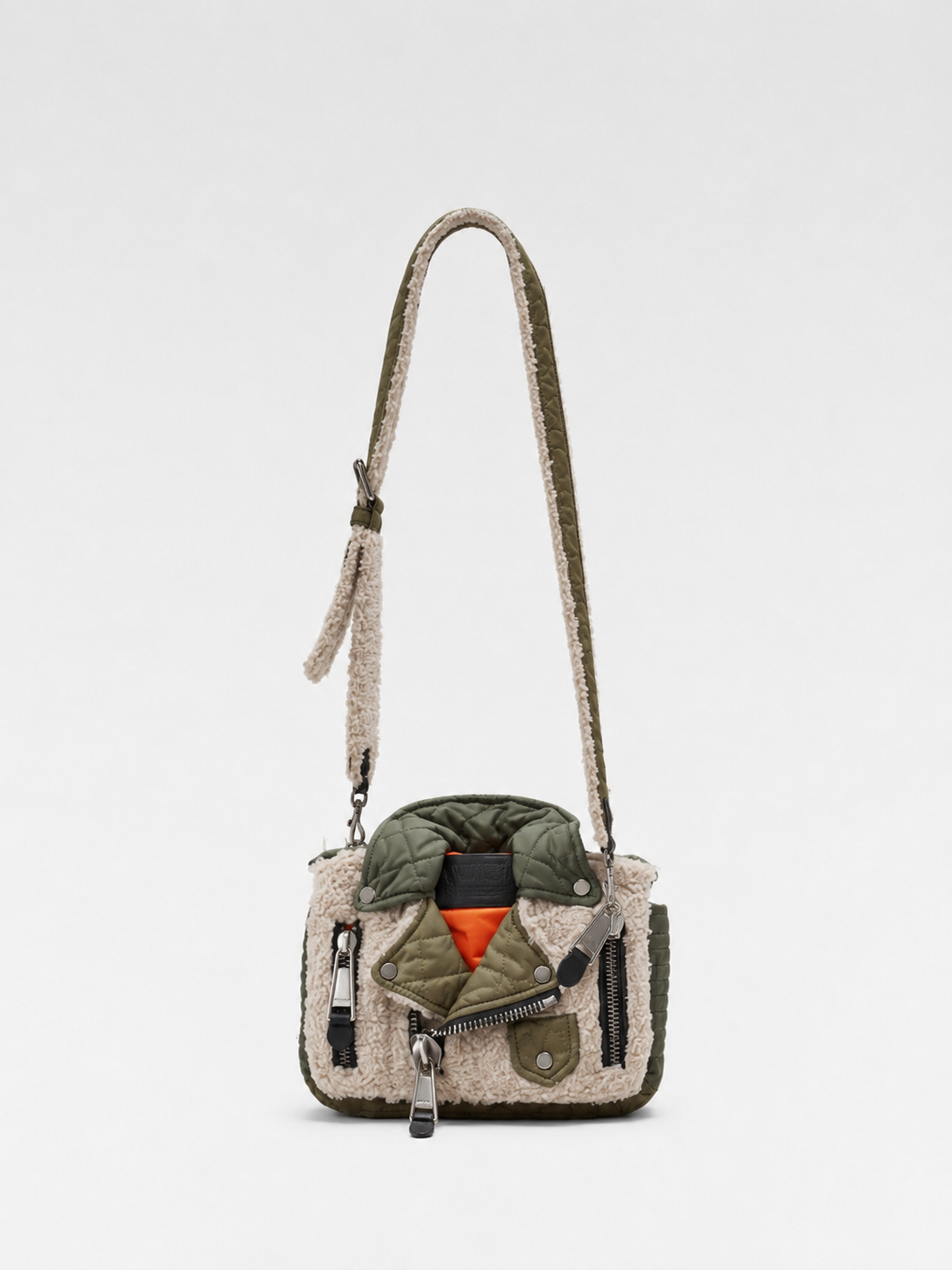 MOSCHINO Military Shearling Quilted Moto Crossbody Bag