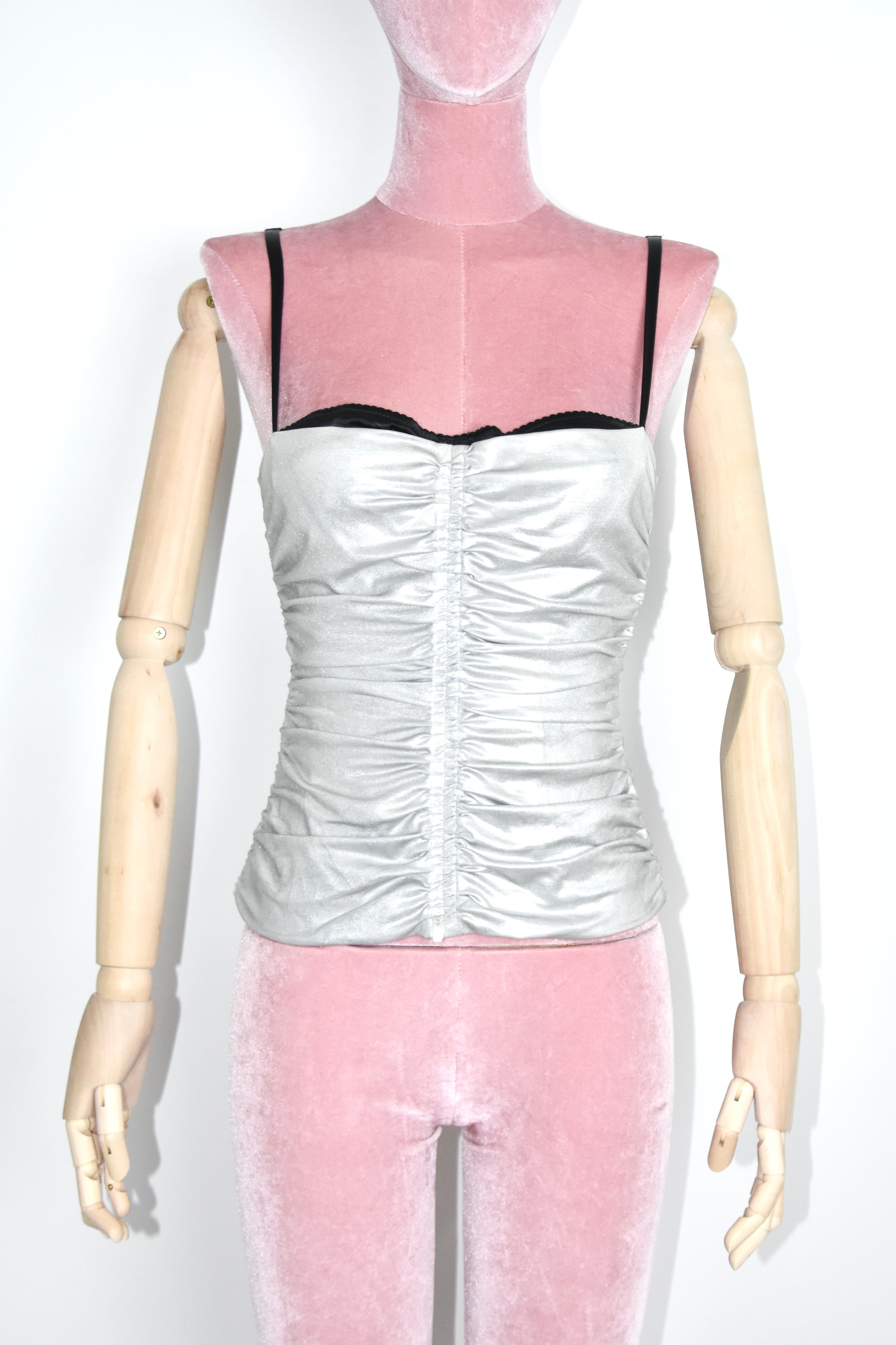 Dolce & Gabbana S/S 2003 Silver Ruched Lame Corset