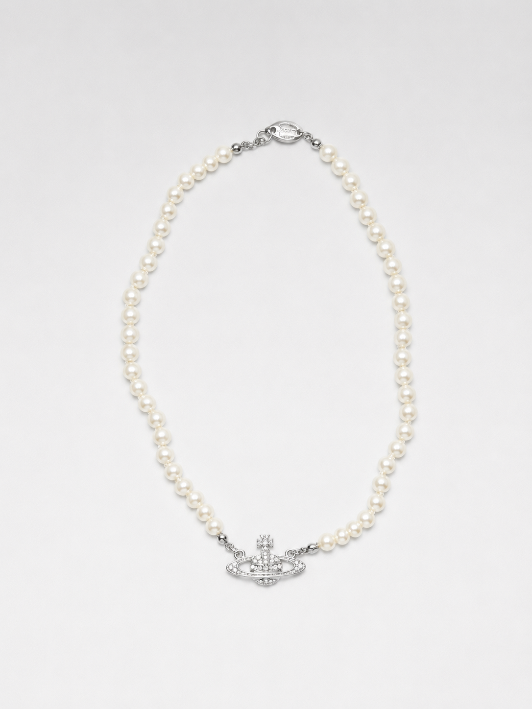 Vivienne Westwood Orb Pearl Necklace with Crystal Embellished Pendant – Classic Vintage Icon Piece