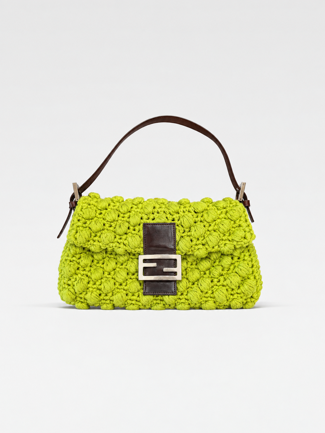 Fendi Vintage Floral Crochet Baguette Shoulder Bag