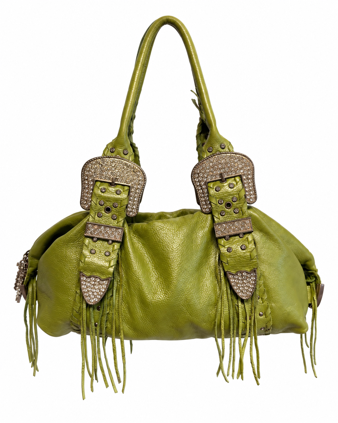 Charm & Luck Rare Y2K Studded Fringe Leather Shoulder Bag