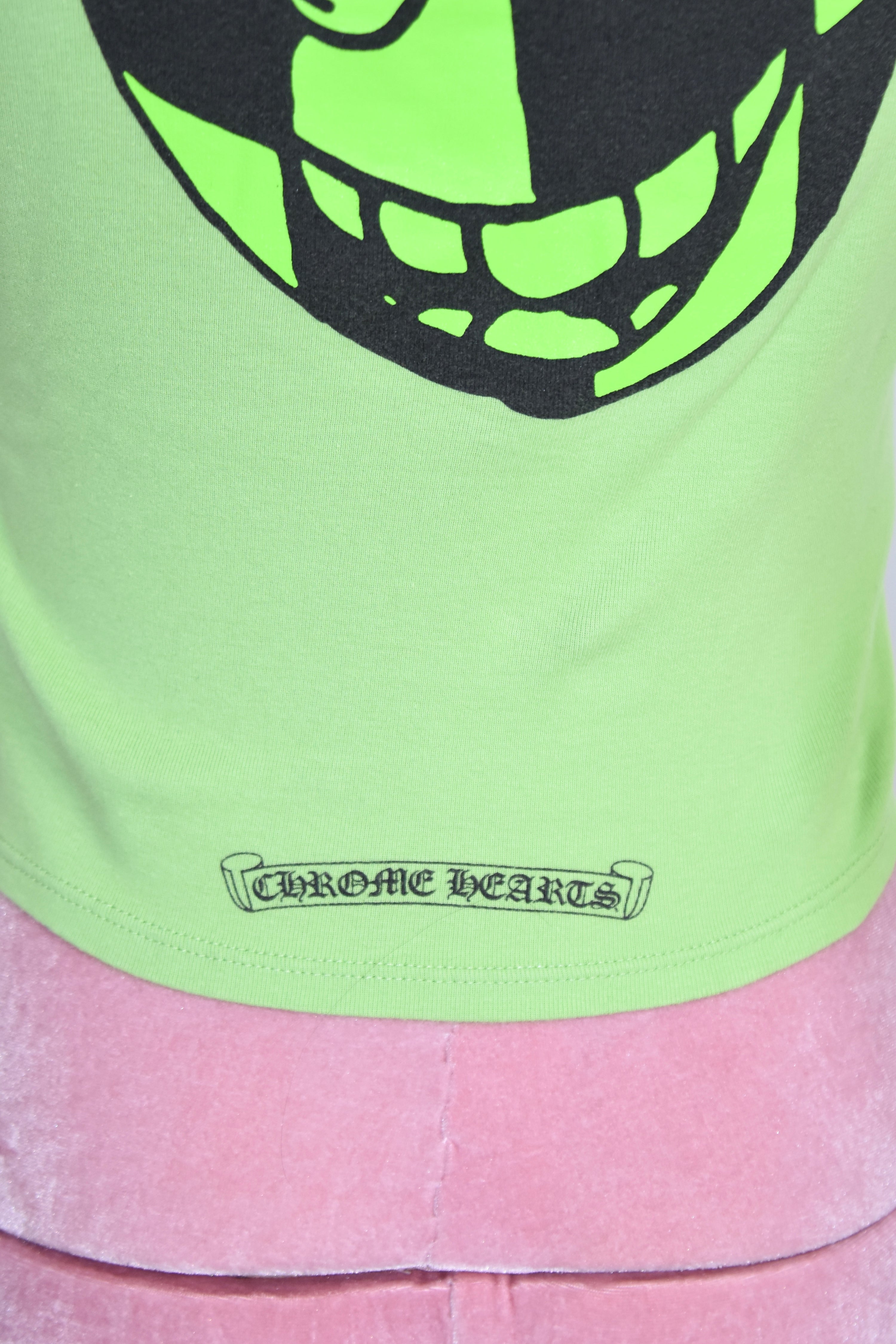 Chrome Hearts Neon Green Graphic Baby Tee – Y2K Smiley Face Print Cotton T-Shirt