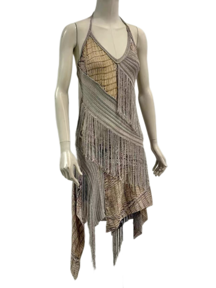 Roberto Cavalli 2011 Spring/Summer Runway Crocodile-Embossed Fringe Halter Dress