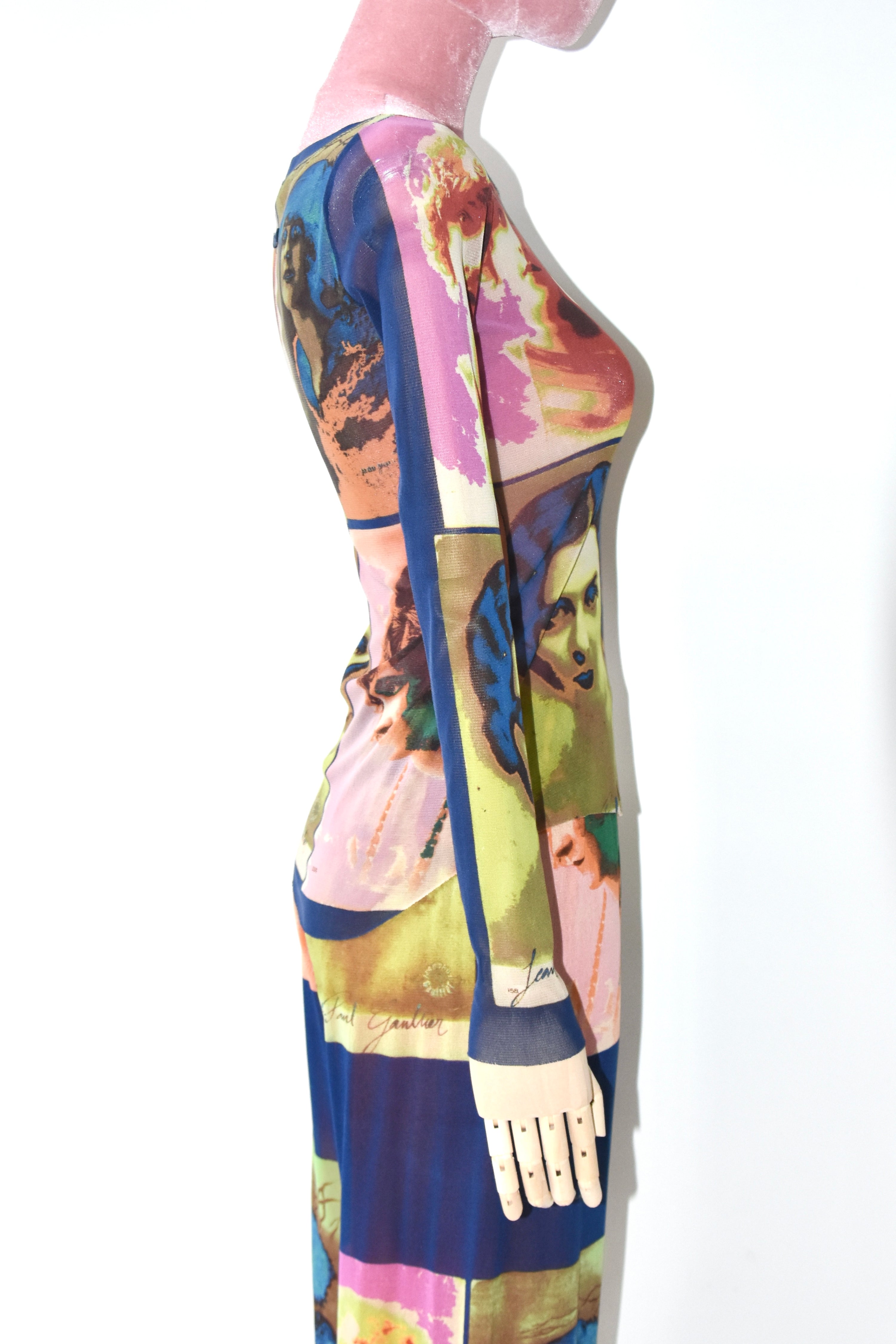 Jean Paul Gaultier S/S 2002 “Portrait Print” Mesh Long Sleeve Top