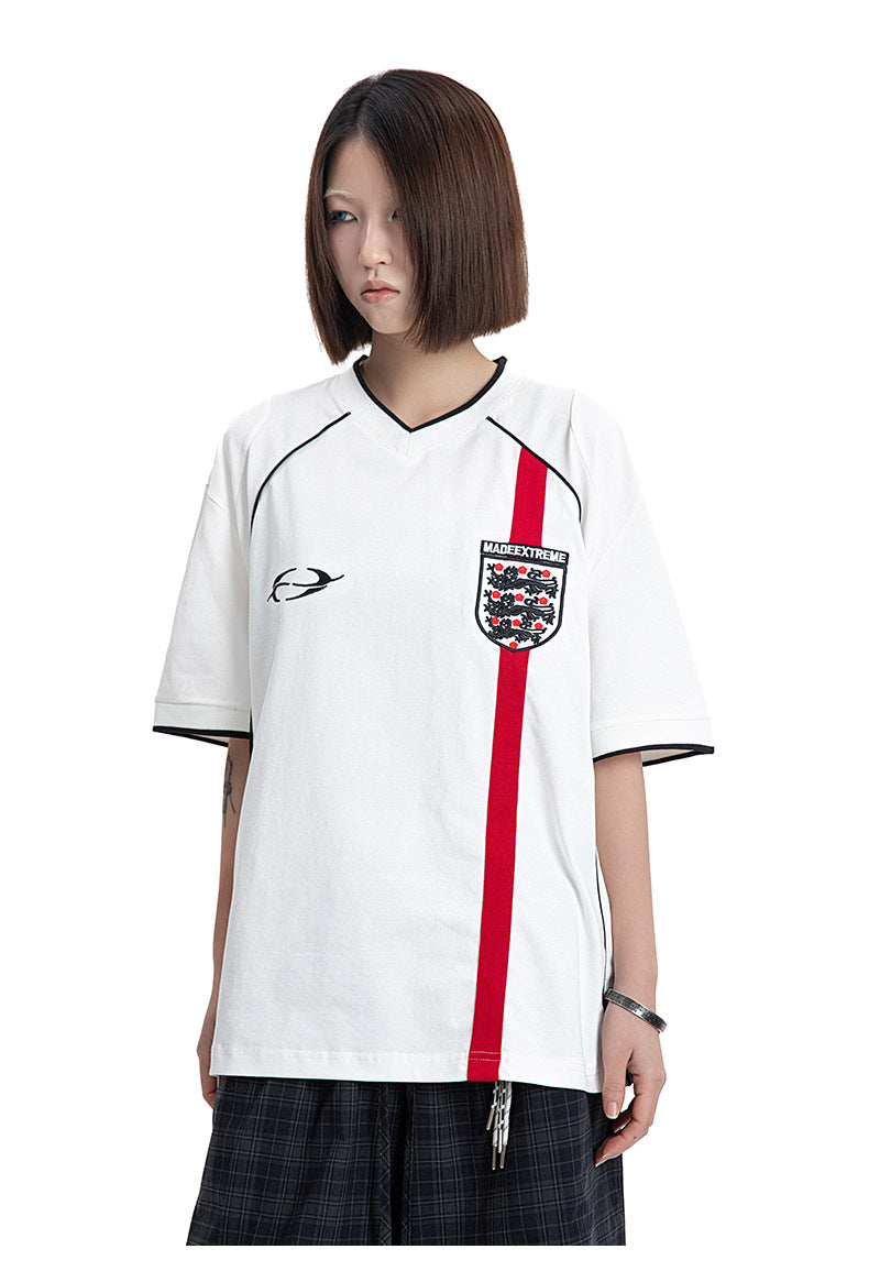 White and Black Trendy No.7 Beckham Print Football jersey loose short sleeve T-Shirt Top
