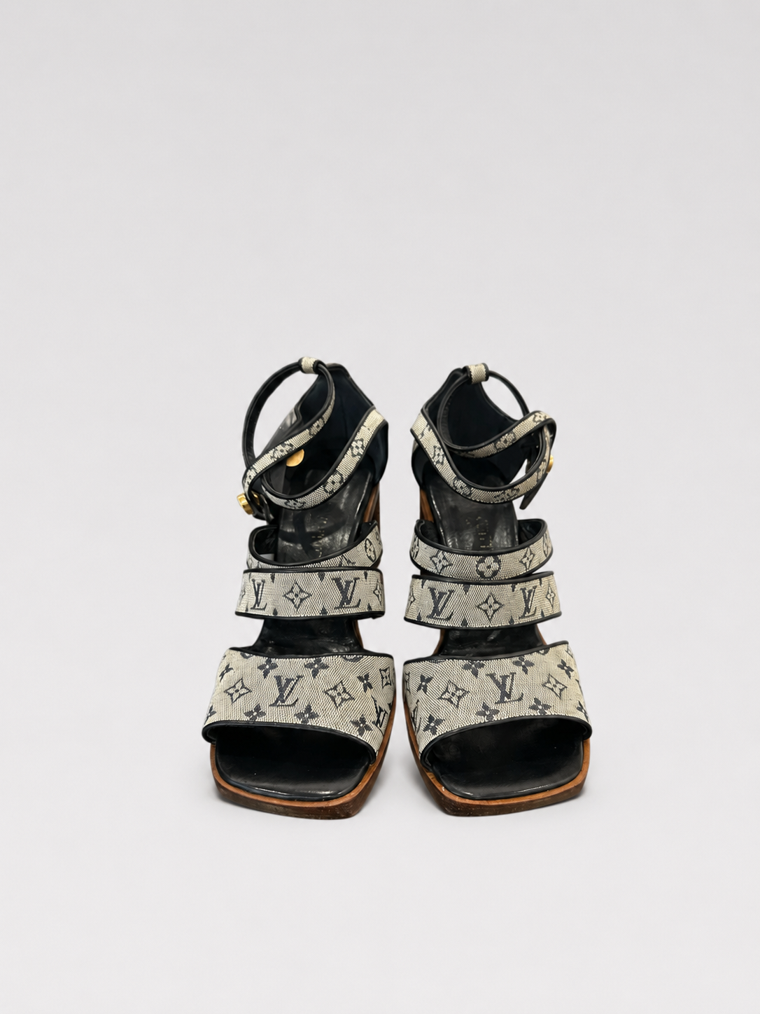 Louis Vuitton Monogram Denim Platform Sandals – Grey Vintage LV Block Heel Sandals