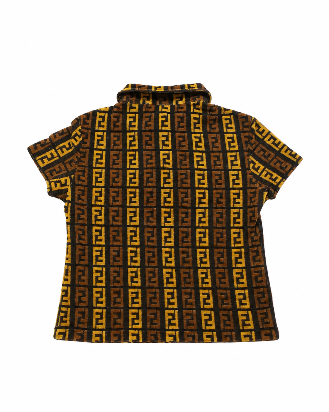 Vintage Fendi FF Monogram Terry Polo Shirt – Brown & Black Towel Texture Short Sleeve Top | Rare Archive