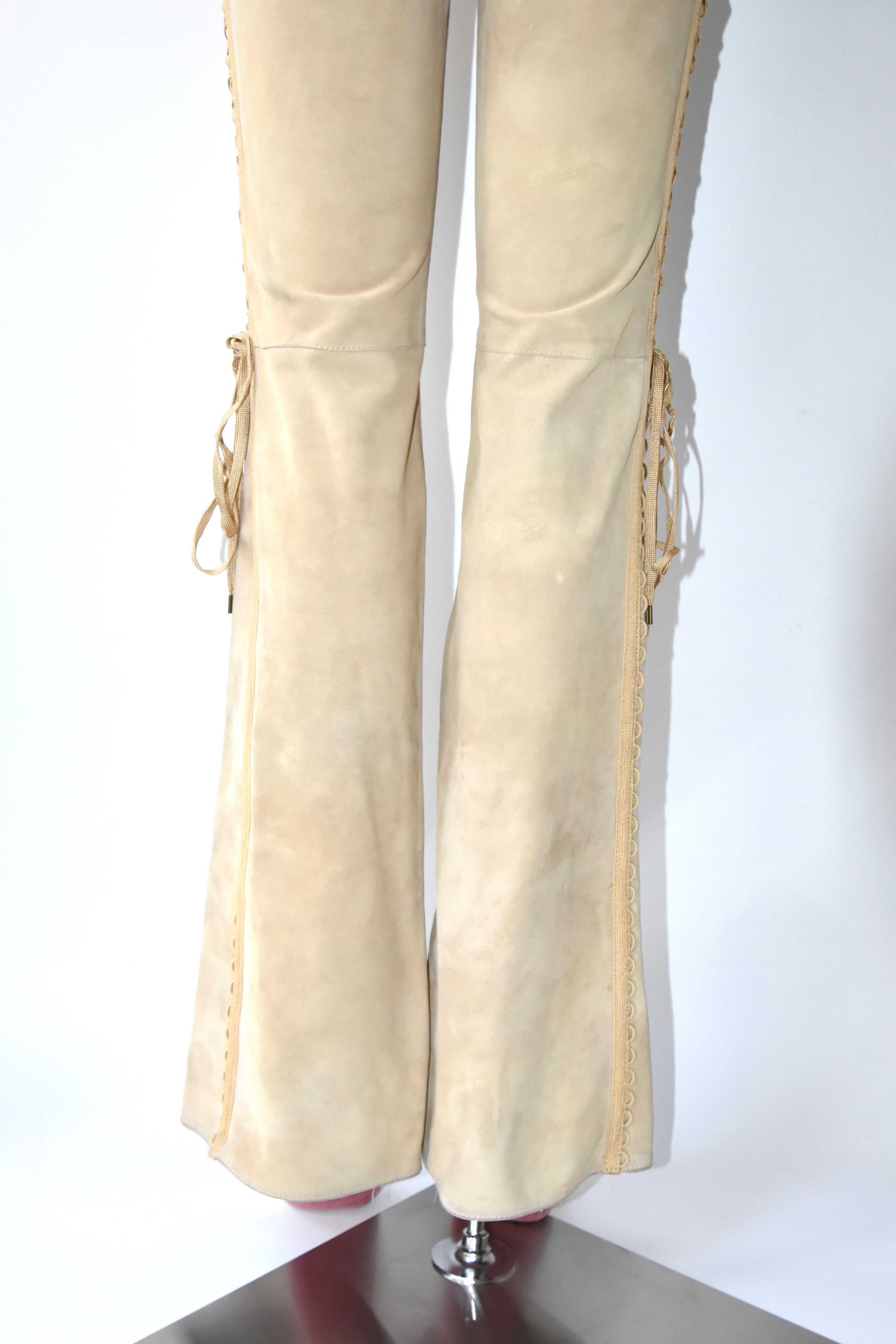 Christian Dior by John Galliano Suede Lace-Up Flared Trousers