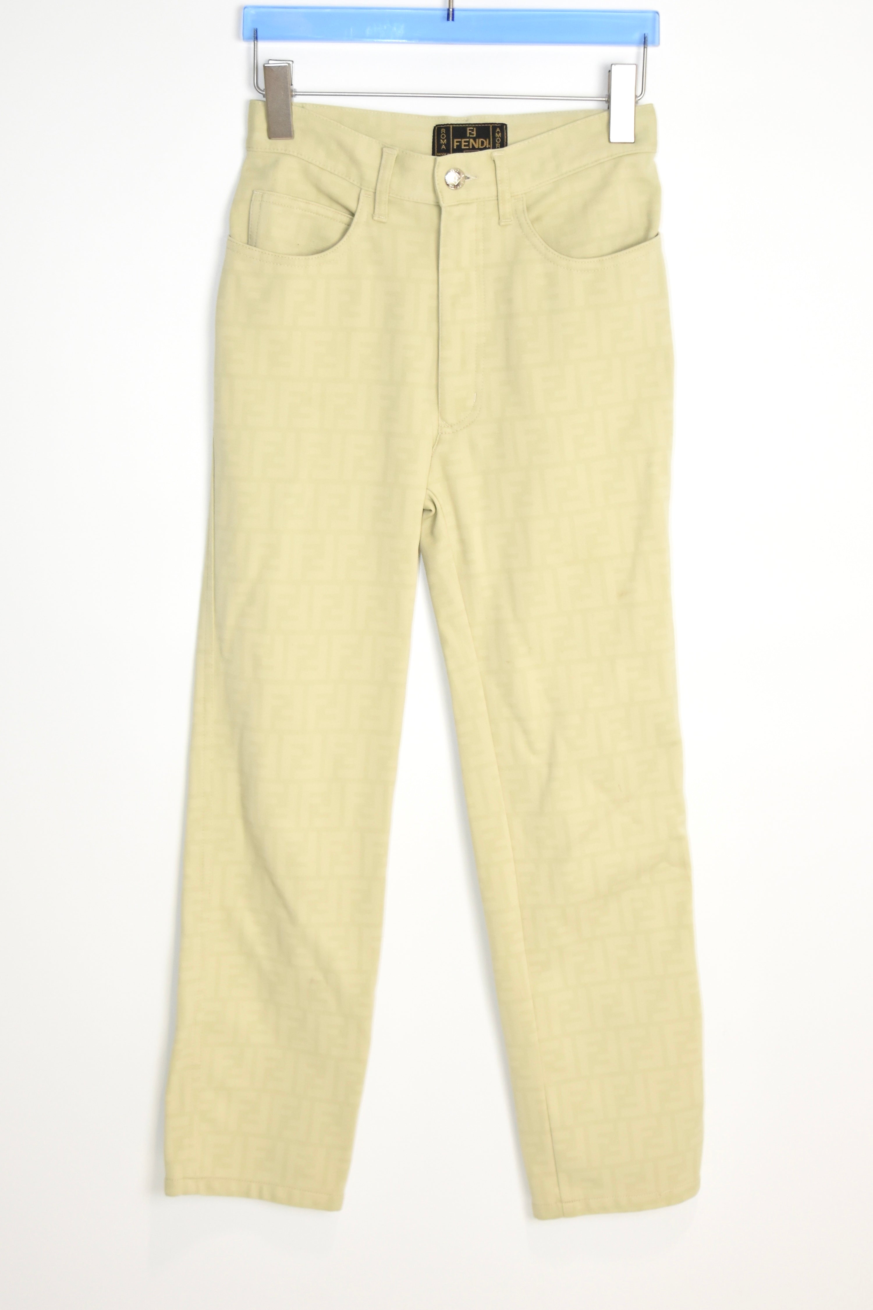 FENDI Vintage FF Monogram Jacquard Pants – Beige – Women’s W29 – Made in Italy（Early 2000s / Straight Fit）