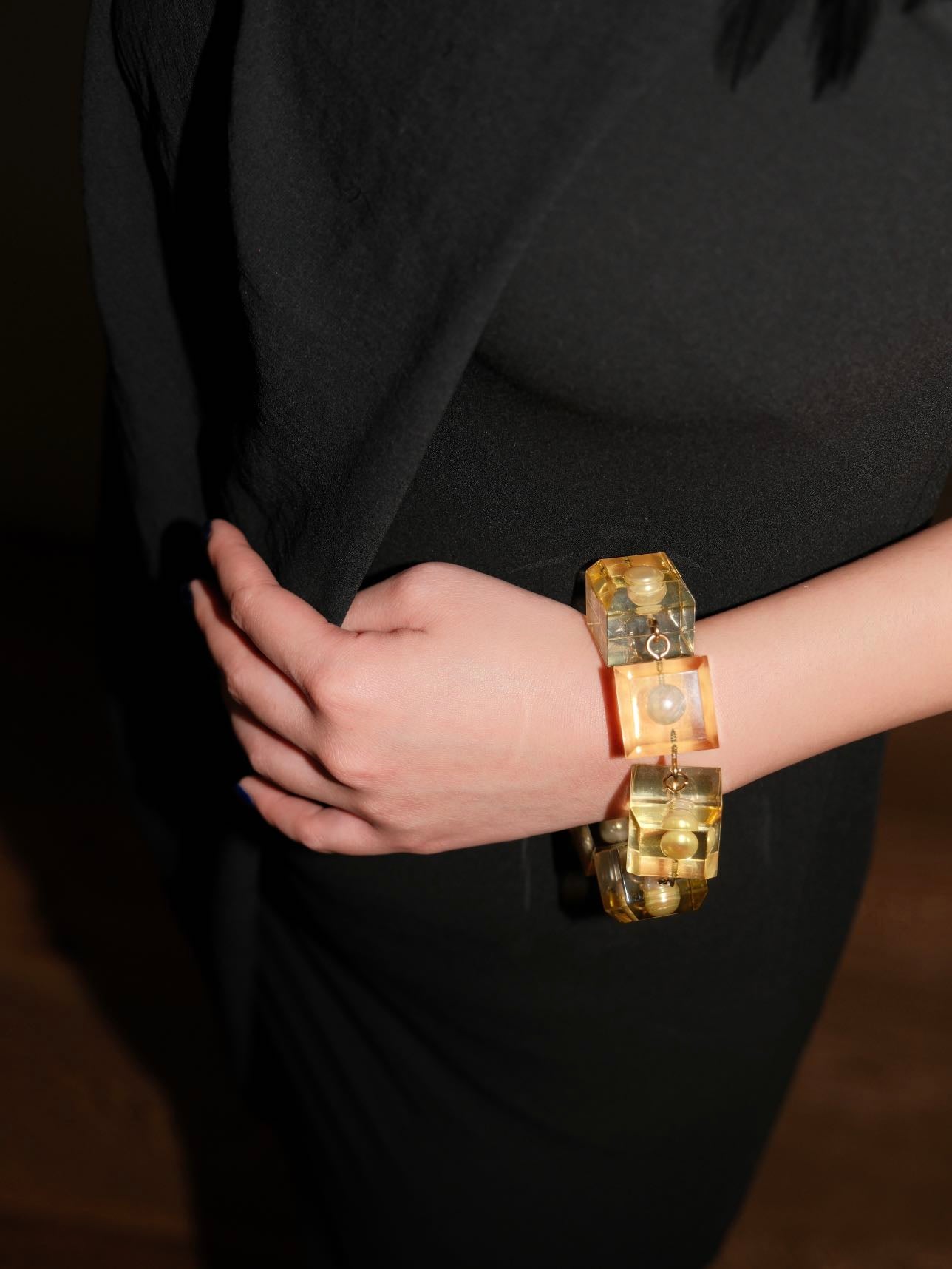 Kiko Kostadinov Lucite Cube Pearl Bracelet