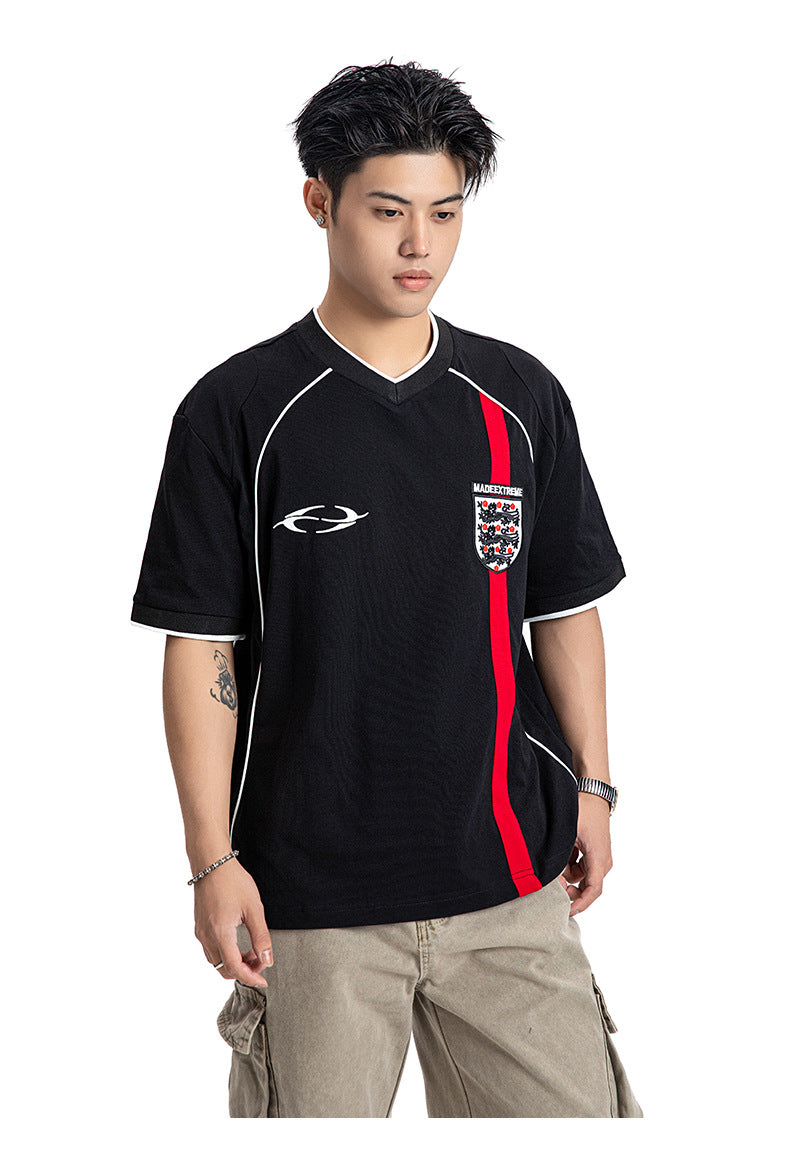 White and Black Trendy No.7 Beckham Print Football jersey loose short sleeve T-Shirt Top