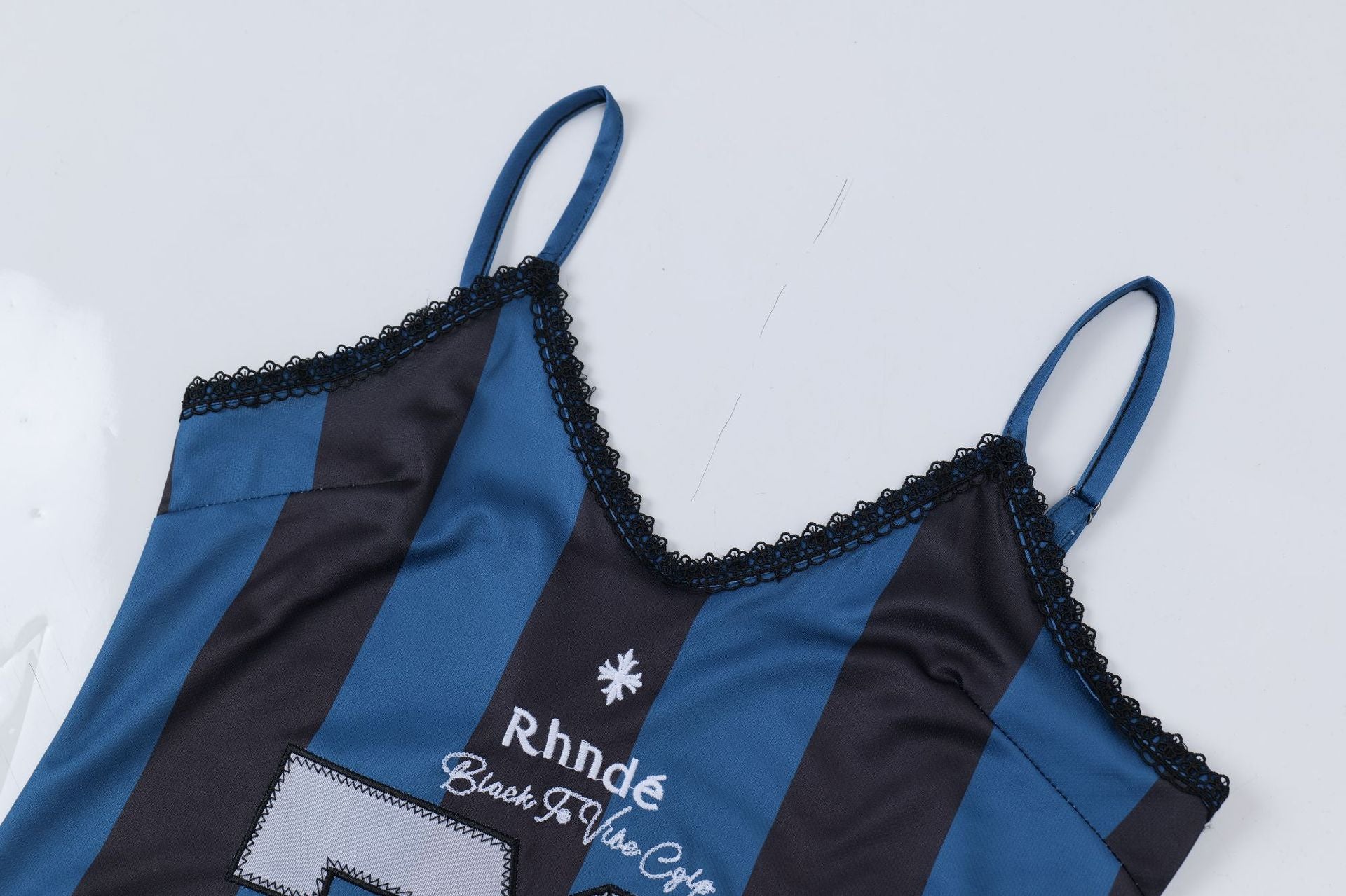 No.78 Blue Striped Lace Edge Jersey Football Style Strap Dress