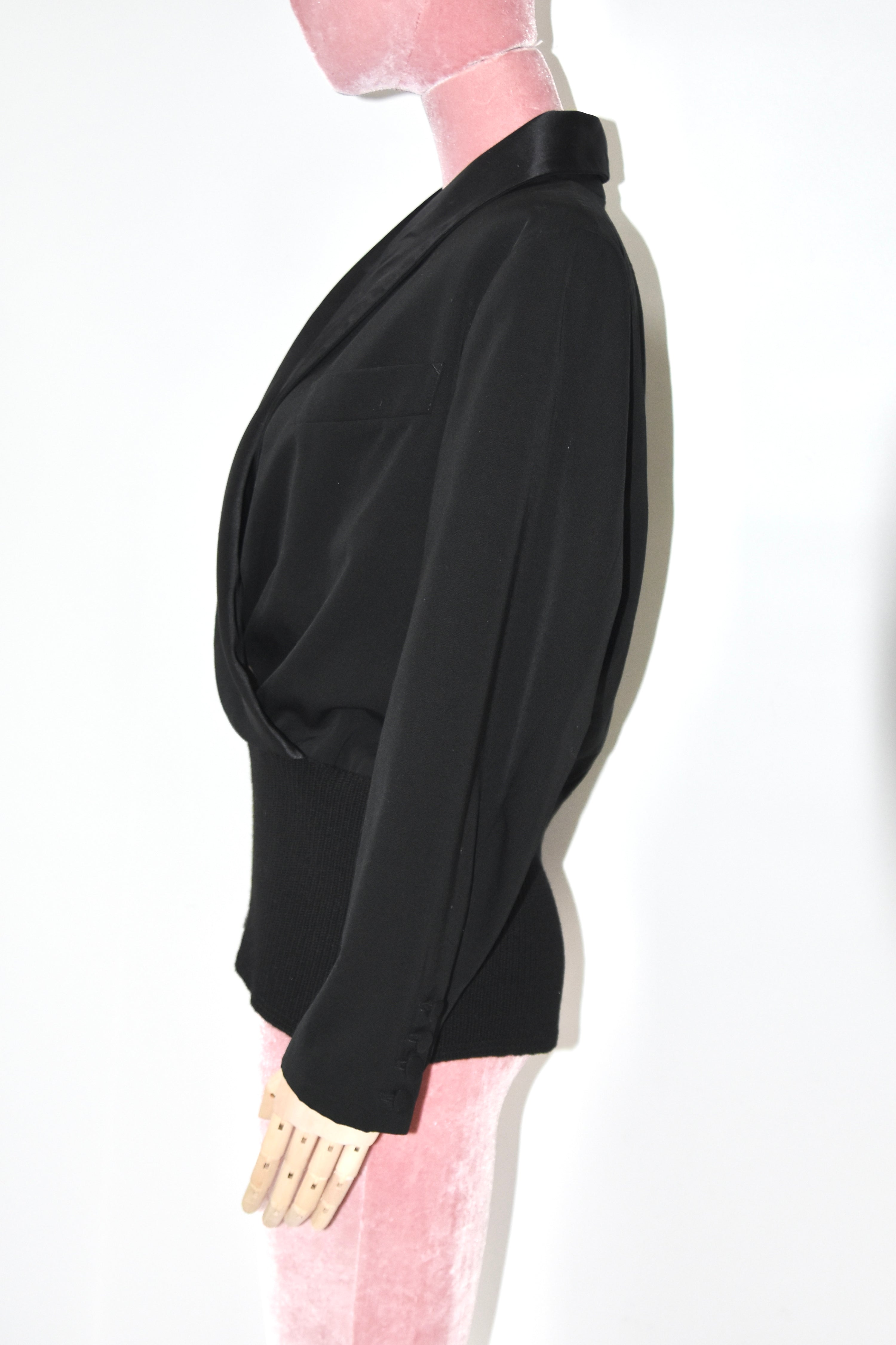 Jean Paul Gaultier Draped Silk Collar Knit-Hem Jacket
