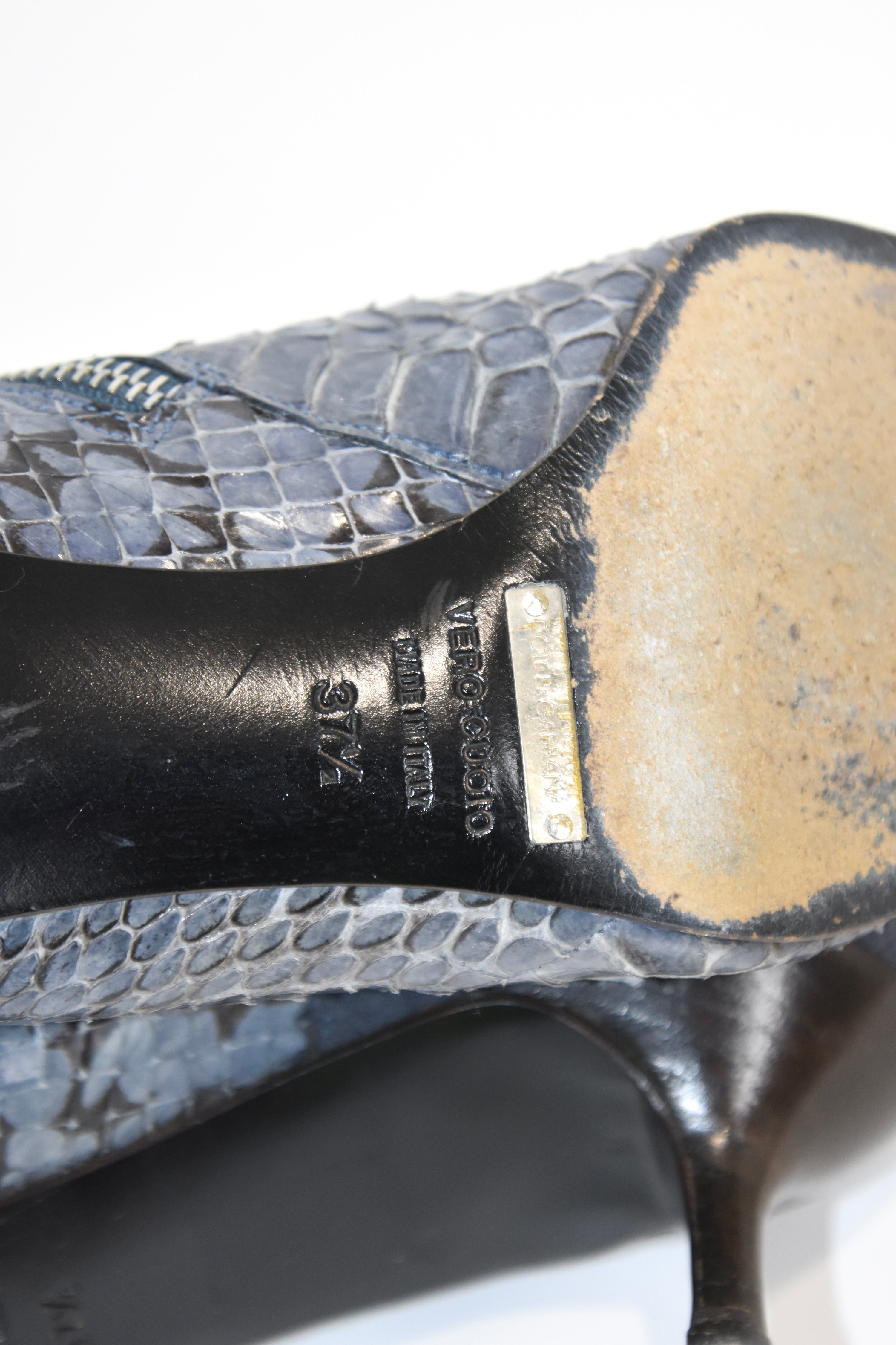 Dolce & Gabbana Misty Blue Snakeskin-Suede Kitten Heel Boots