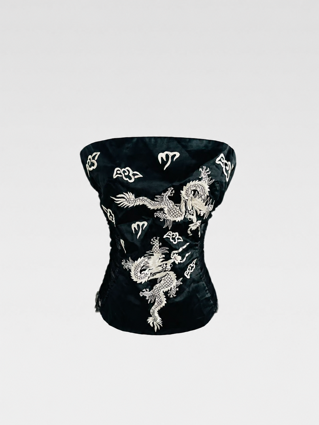 Blumarine Spring/Summer 2003 Runway Dragon Embroidered Silk Bustier Top