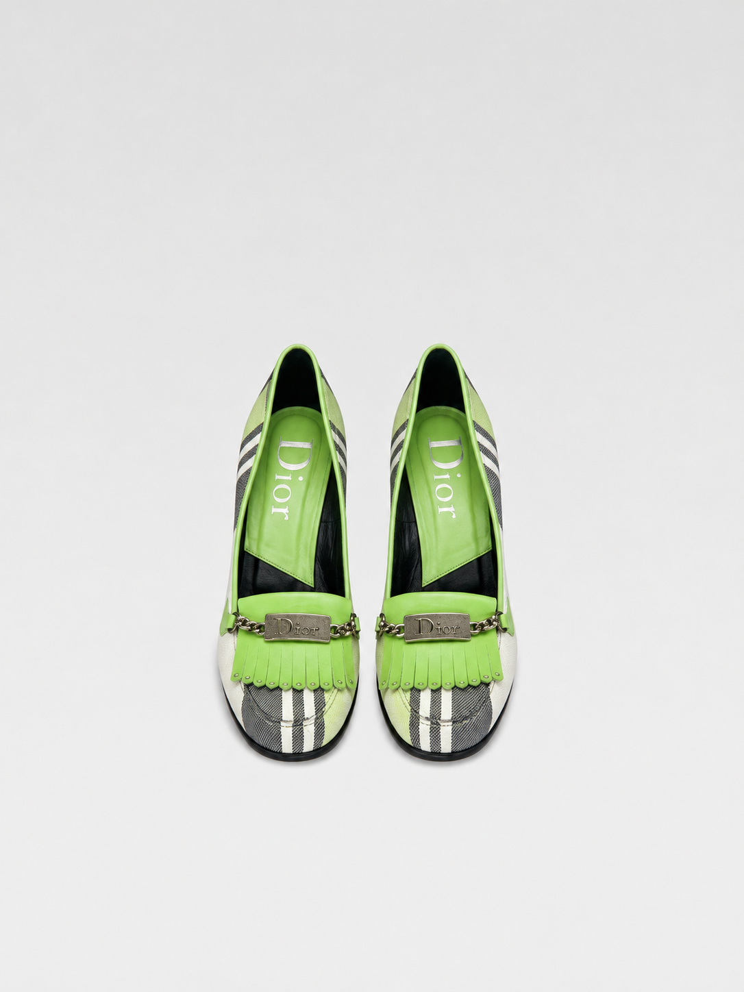 Christian Dior by John Galliano Punk Check Leather Fringe Pumps