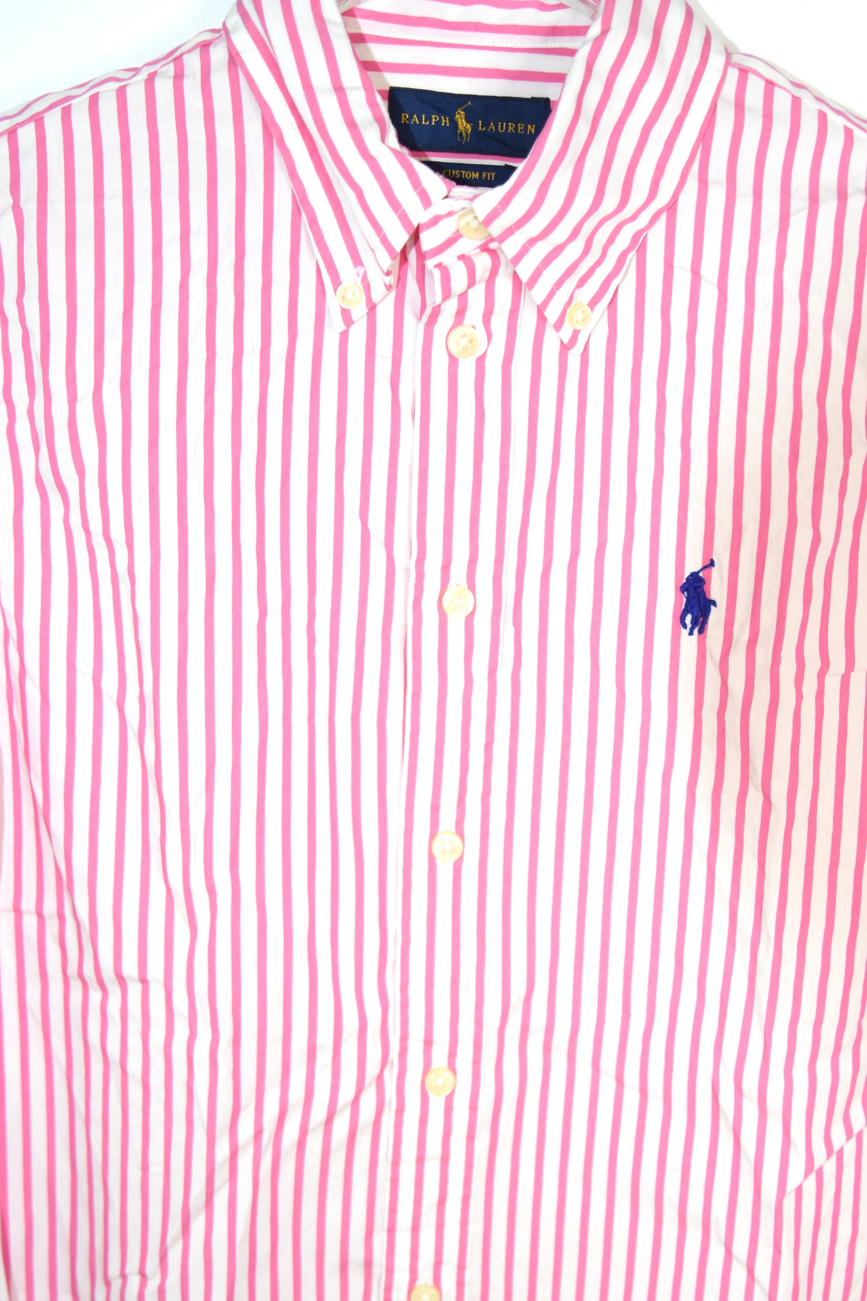 Ralph Lauren Pink White Striped Cotton Button-Down Shirt Women’s Custom Fit Preppy Oxford Blouse