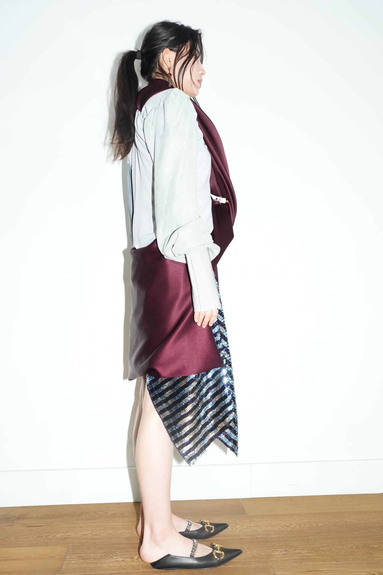 YAONOVA Mist-Blue Sculptural Draped Jacket