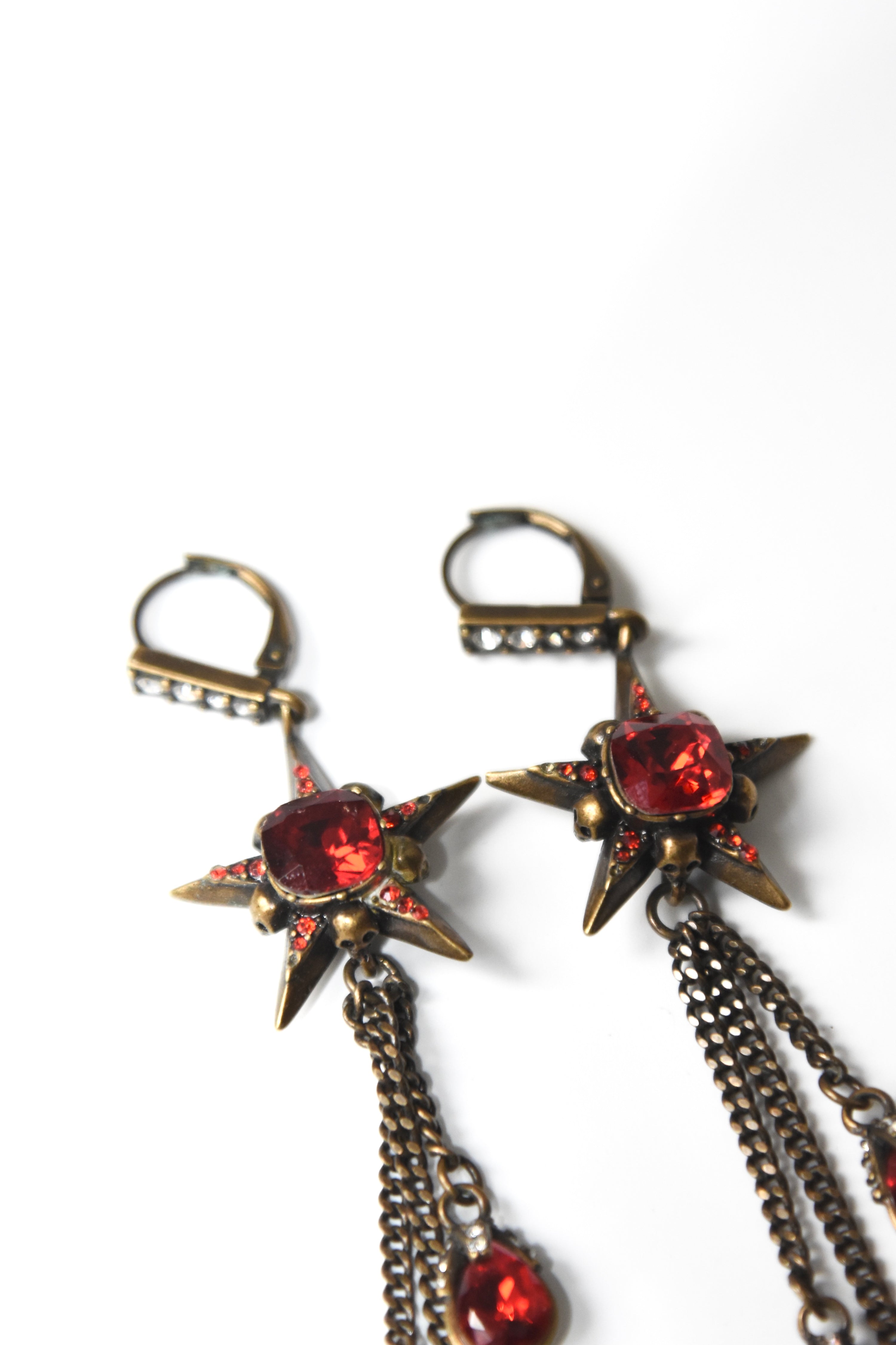 Alexander McQueen Ruby Crystal Star Drop Earrings – Rare Vintage Gothic Archive Piece