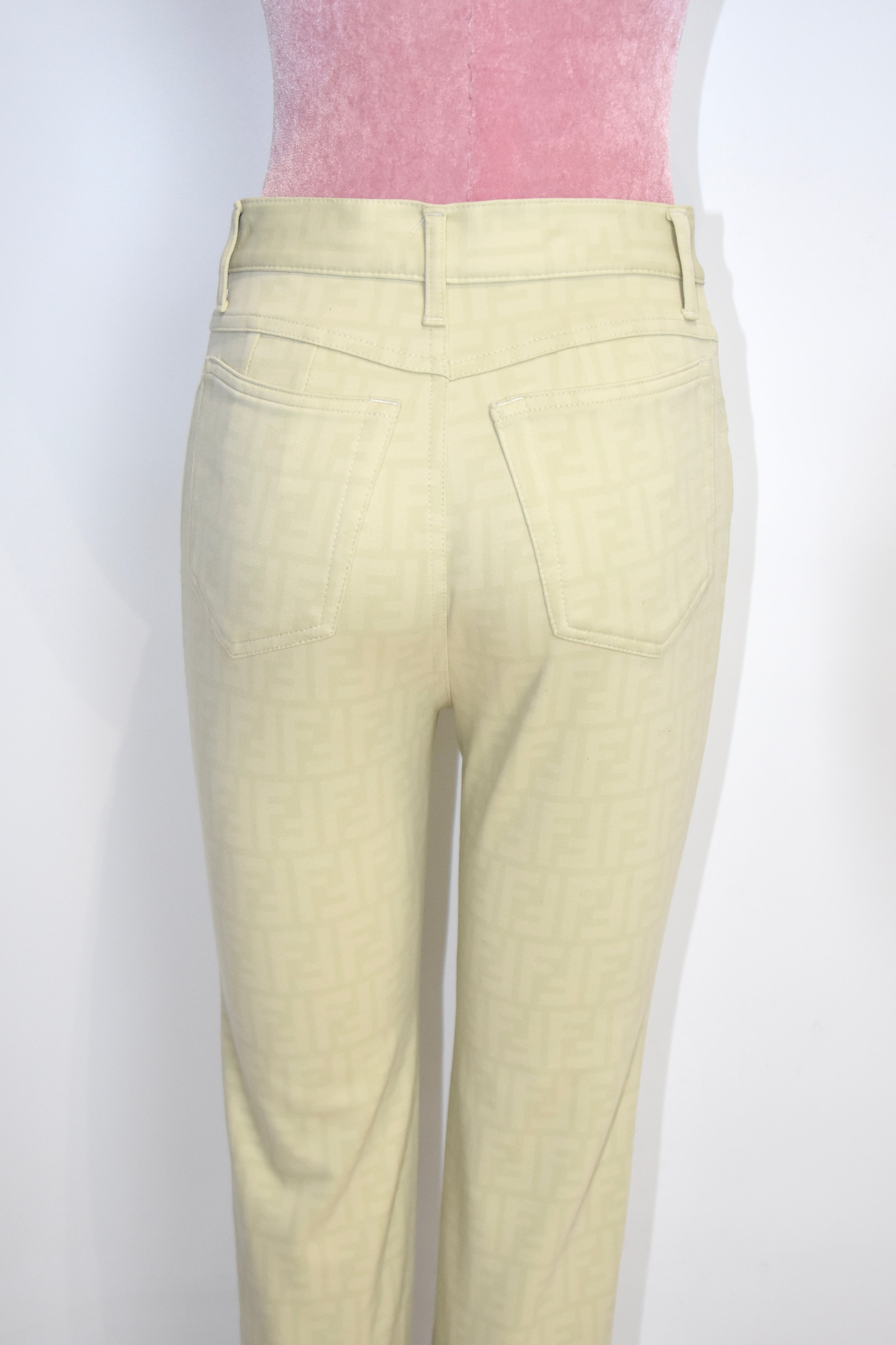 FENDI Vintage FF Monogram Jacquard Pants – Beige – Women’s W29 – Made in Italy（Early 2000s / Straight Fit）