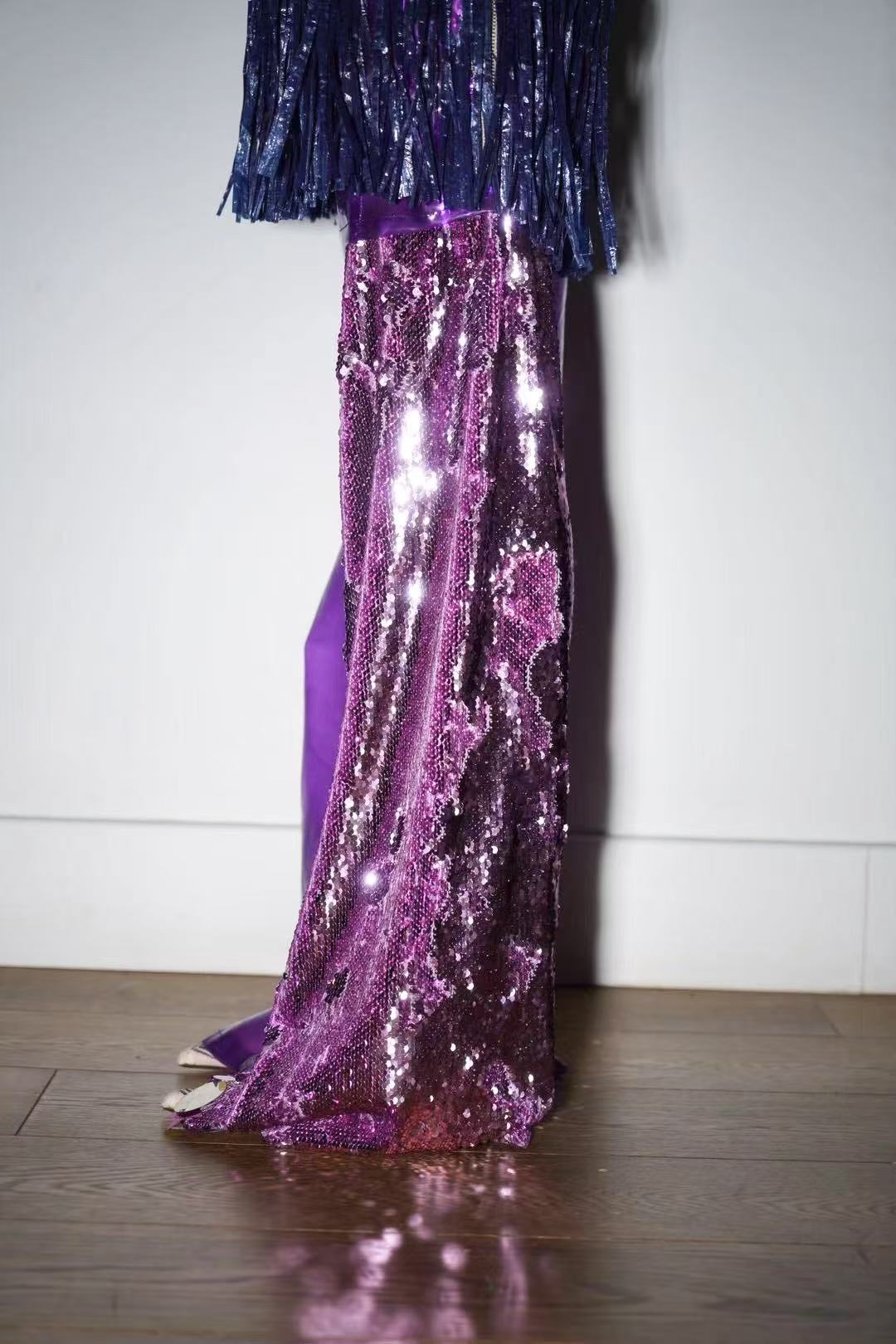 YAONOVA Iridescent Sequin PVC Trousers