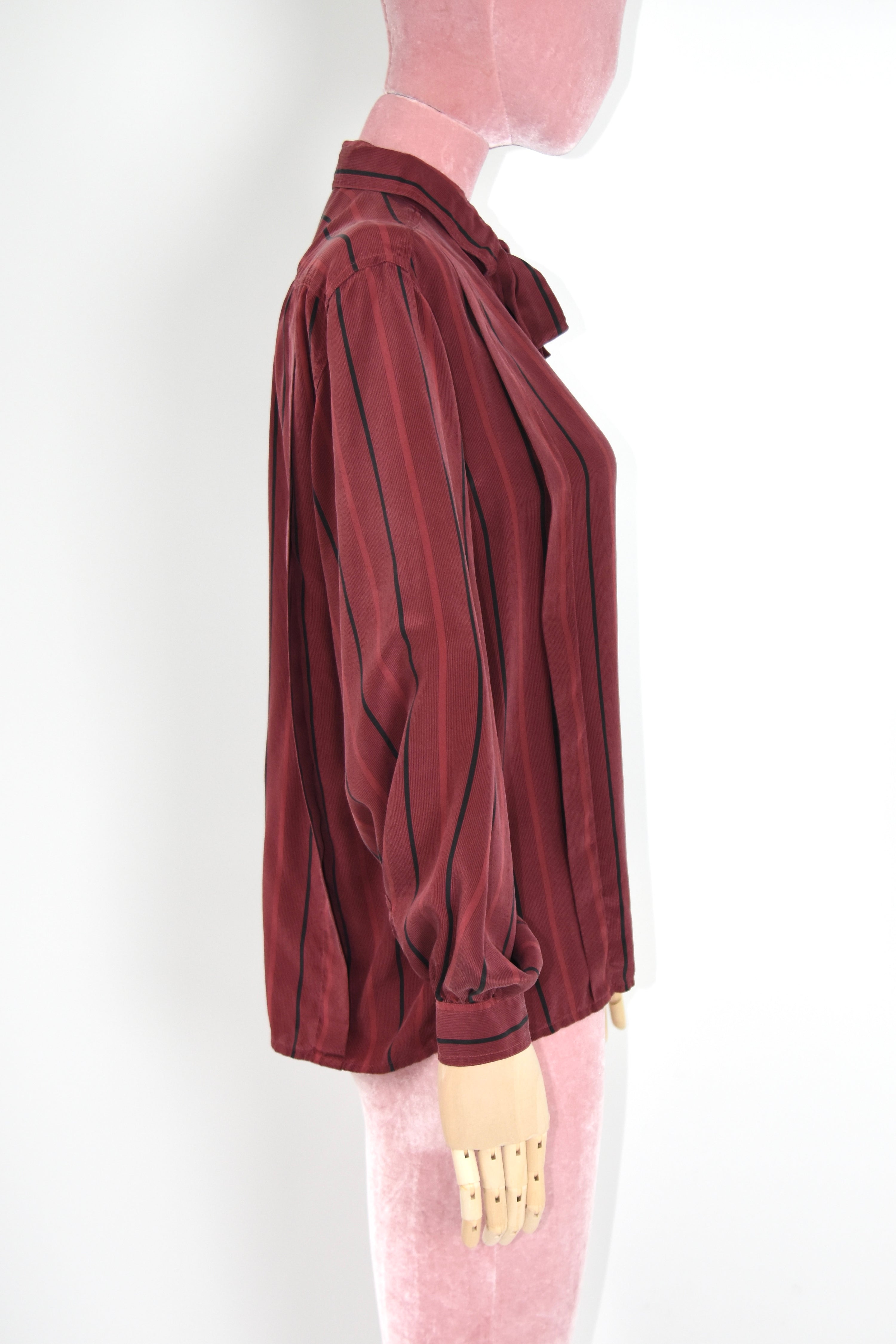 Gucci Vintage Burgundy Silk Stripe Tie Blouse