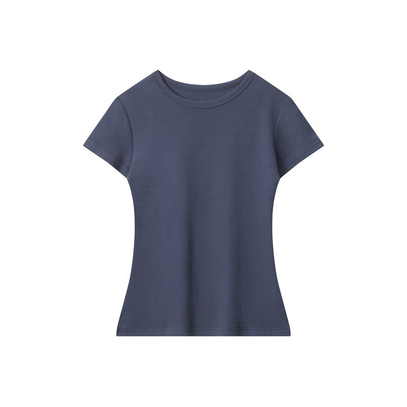Basic Style Solid Color t Women's Short Sleeve Slim Fit Round Neck Short Top Summer
