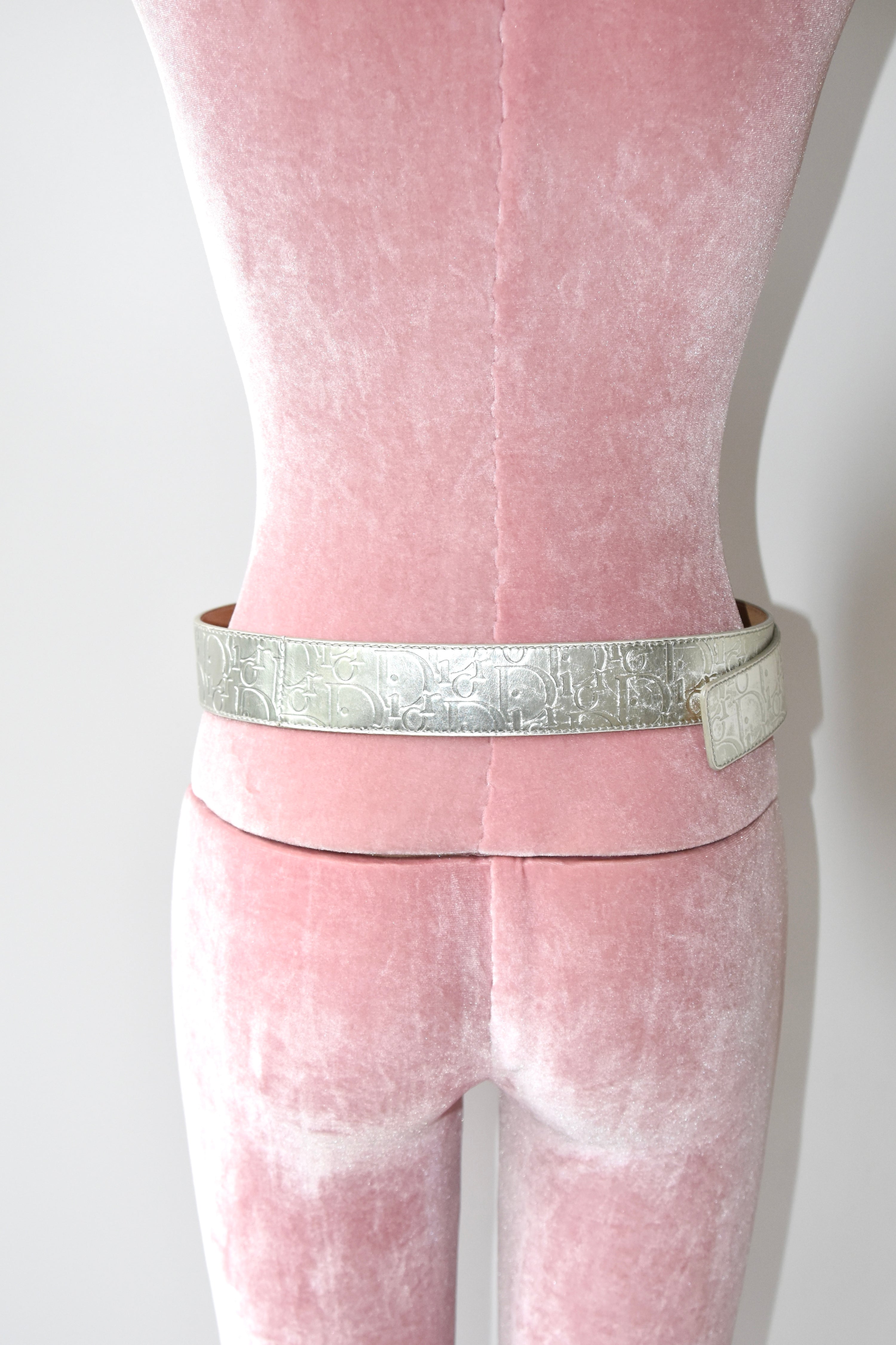 Christian Dior Silver Embossed Logo Buckle Belt
