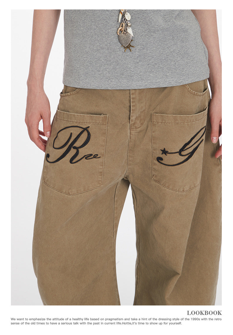 Retro Niche High Waist Loose Jeans Unisex Straight Blade Casual Pants