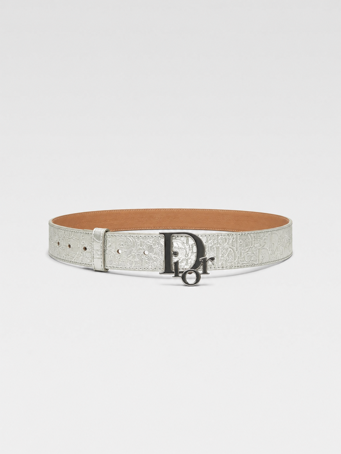Christian Dior Silver Embossed Logo Buckle Belt
