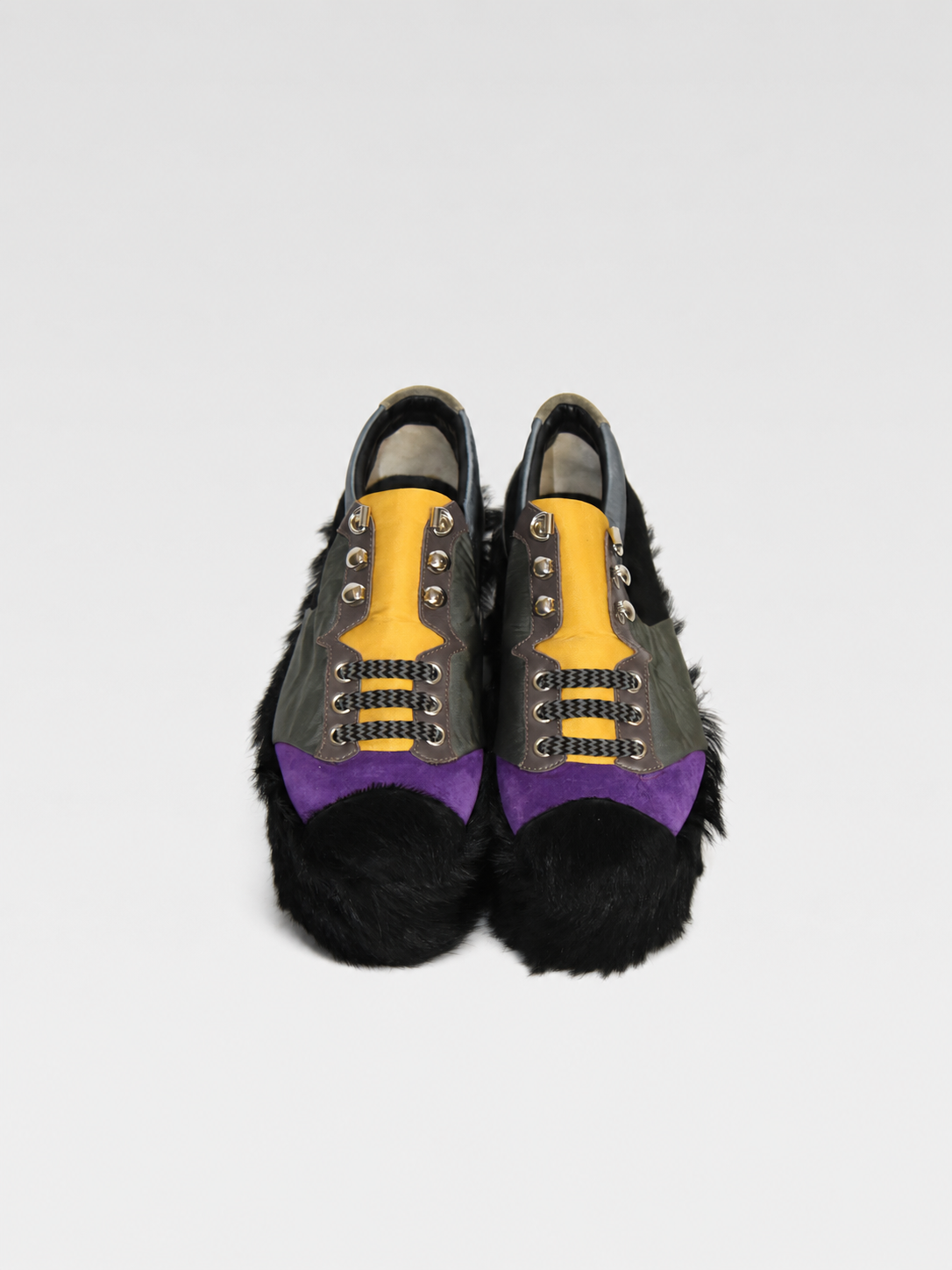 Fendi Multi-Panel Faux Fur Platform Sneakers (Purple-Yellow Mountaineer Hybrid in Faux Hair Sole)