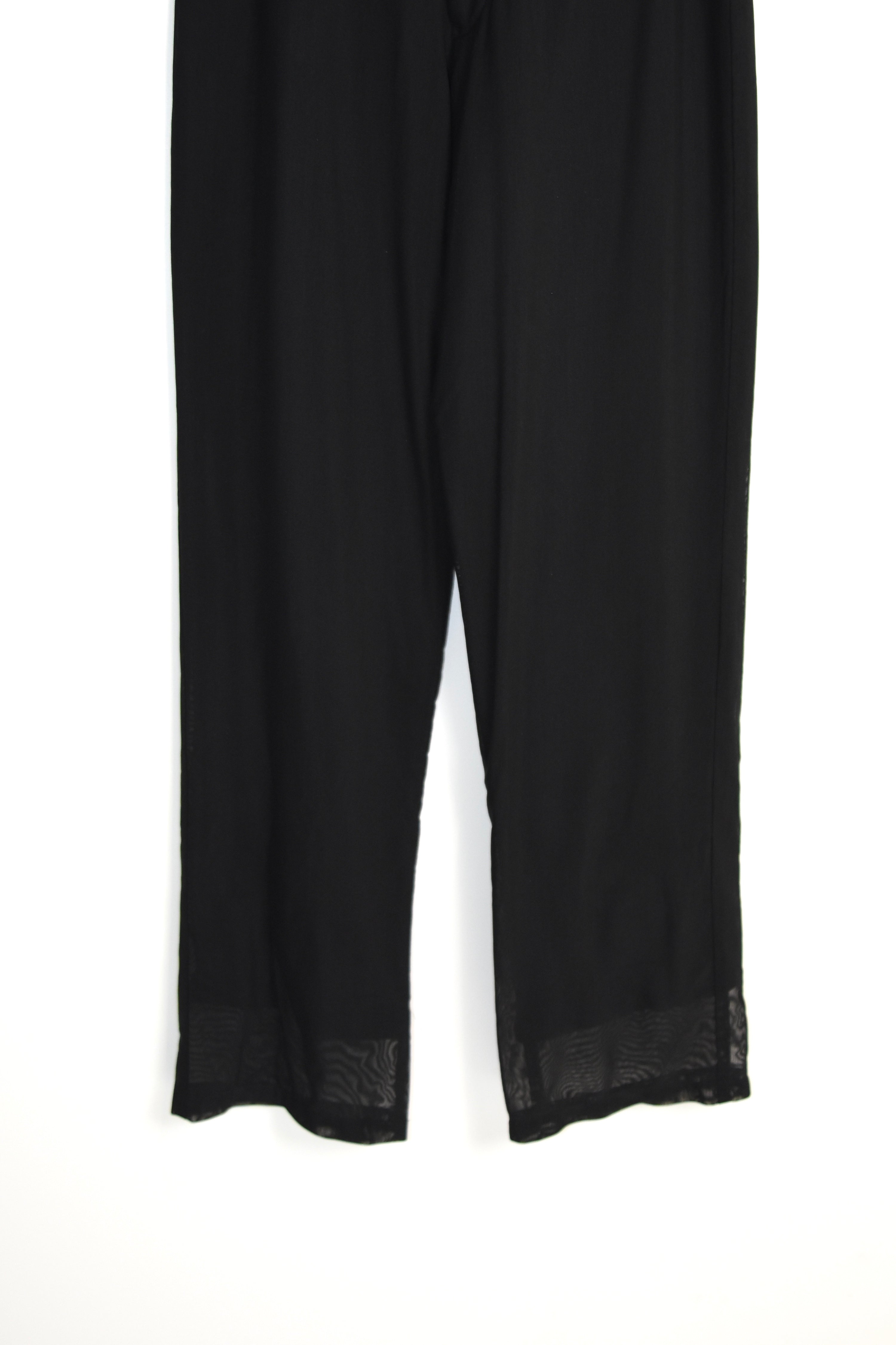 Yohji Yamamoto NOIR Vintage Double-Layer Sheer Mesh Trousers – Size 2 Black Wide-Leg Pants (Made in Japan Archive)